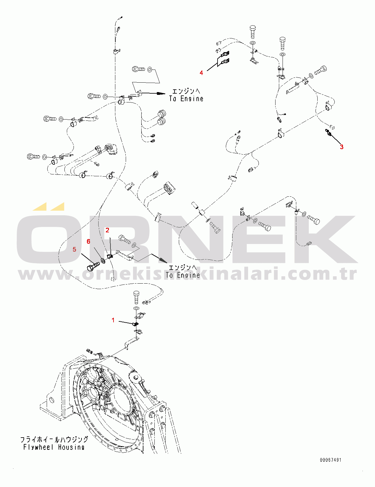 Komatsu WA800-3E0 S/N 70030-UP Rear Wiring Harness, Wiring Harness Mounting, Engine (#70030-)