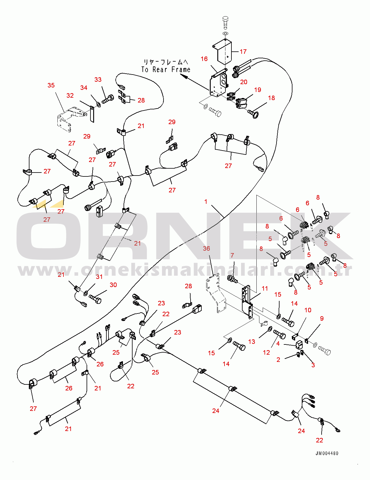 Komatsu WA800-3E0 S/N 70030-UP Rear Wiring Harness, Wiring Harness (#70030-)