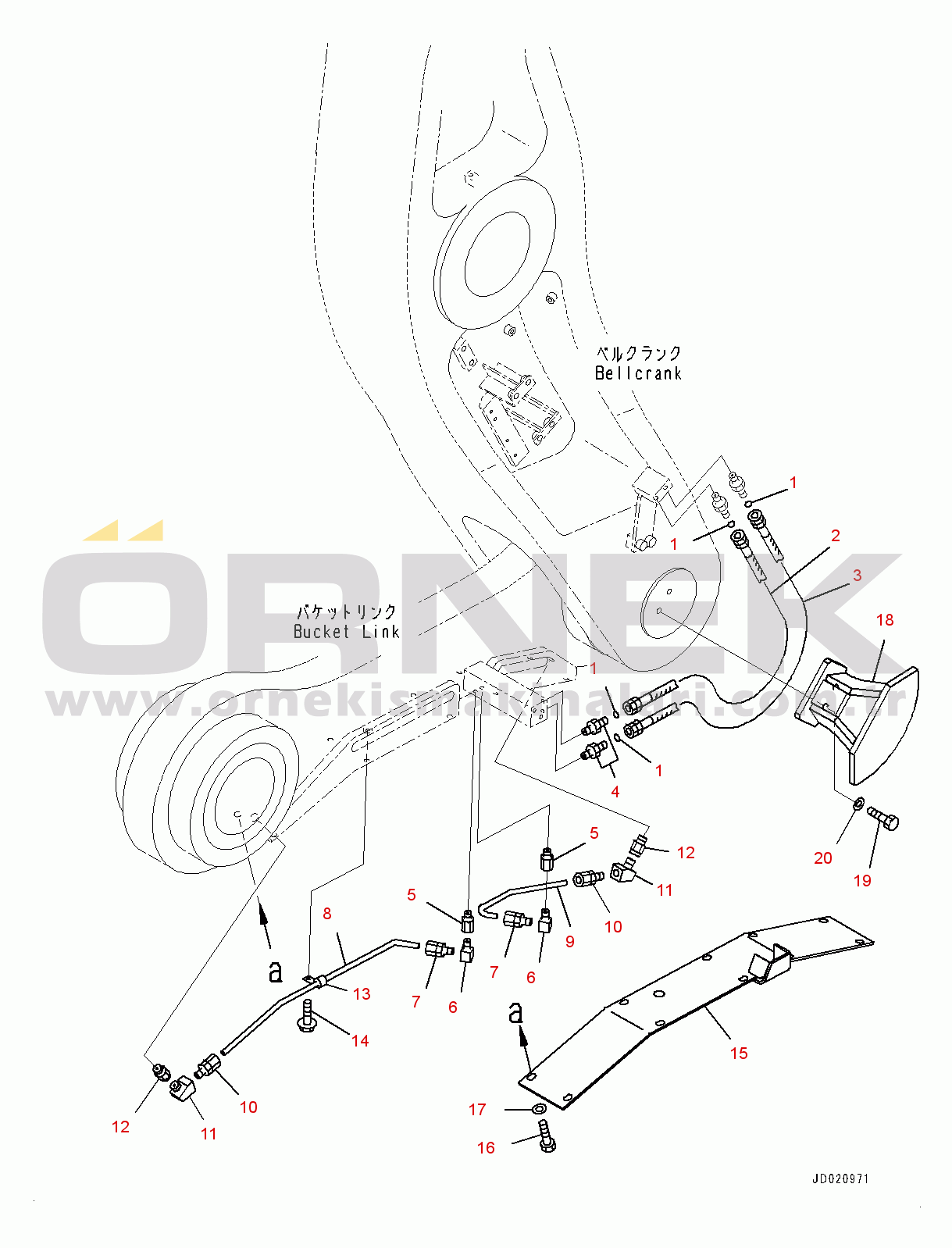 Komatsu WA800-3E0 S/N 70030-UP Lift Arm and Bell Crank, Grease Pump Piping (6/6) (#70030-)