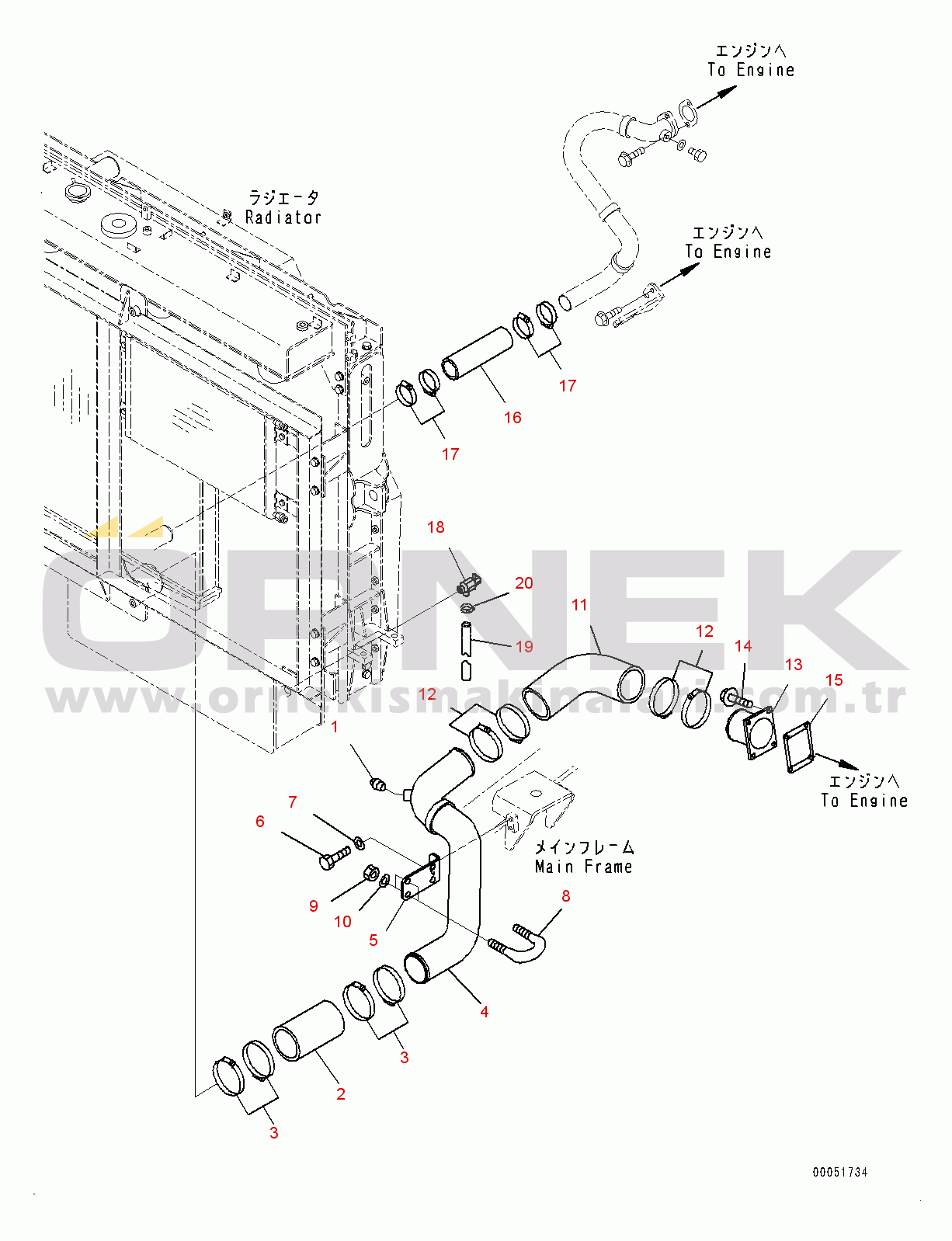 Komatsu HD325-7 S/N 7590-UP Coolant Piping, Lower (#7590-7753)