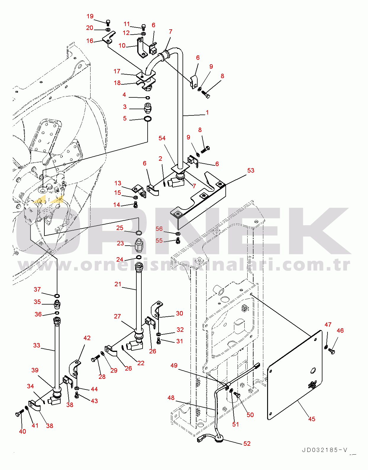 Komatsu PC600-8E0 S/N 65001-UP Cooling System, Fan Motor Piping (#65001-65046)