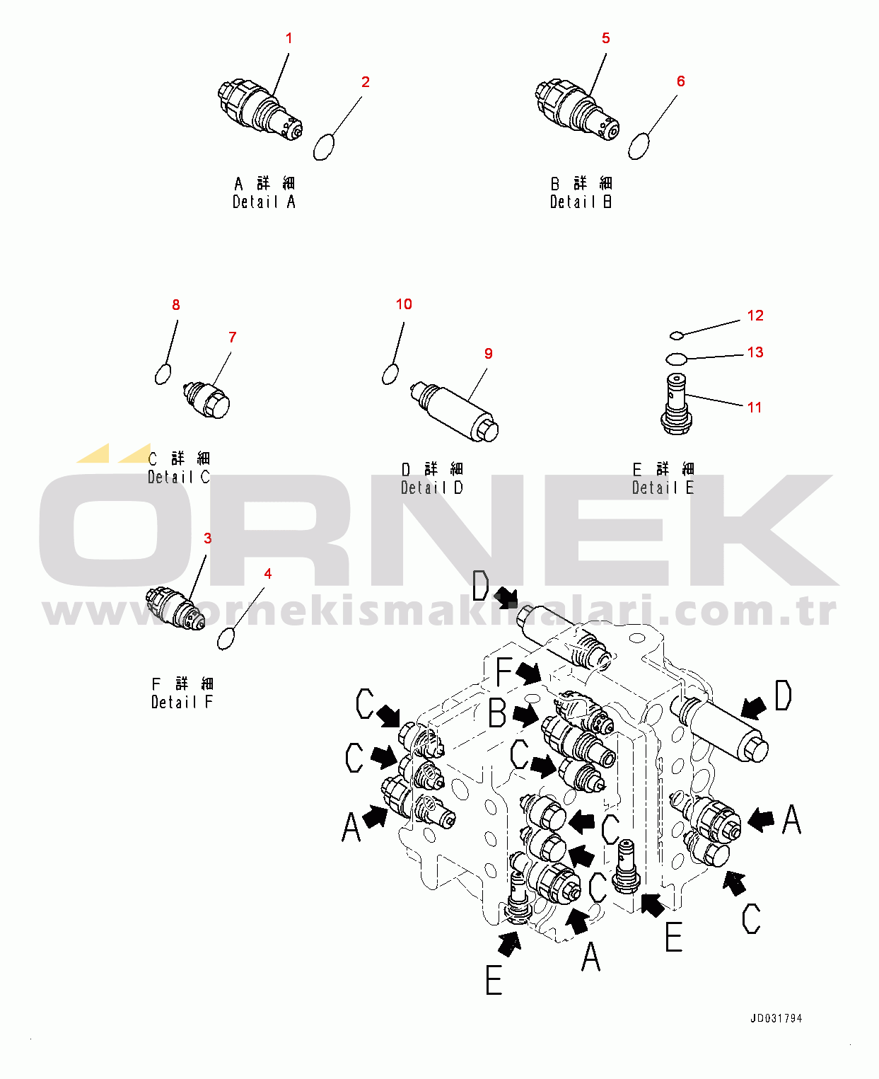 Komatsu PC600-8E0 S/N 65001-UP Control Valve, 9-spool (3/8) (#65001-)