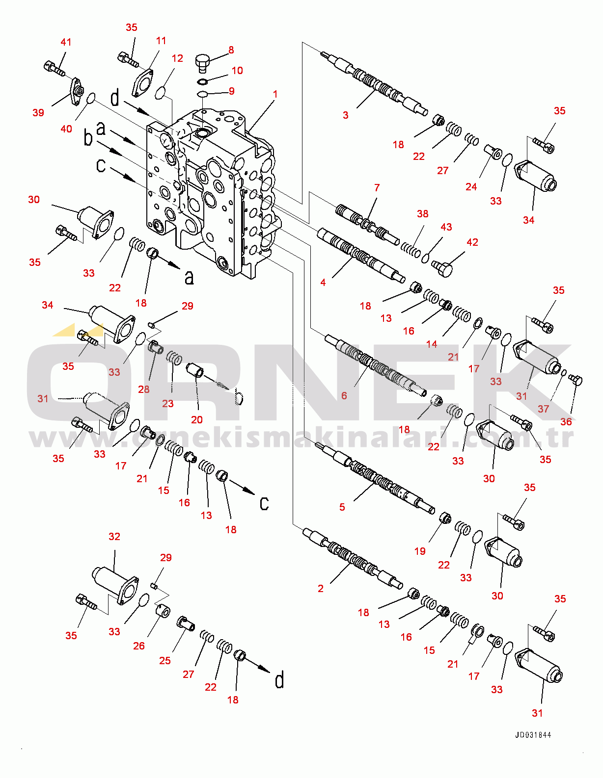 Komatsu PC600-8E0 S/N 65001-UP Control Valve, 9-spool (7/8) (#65001-)