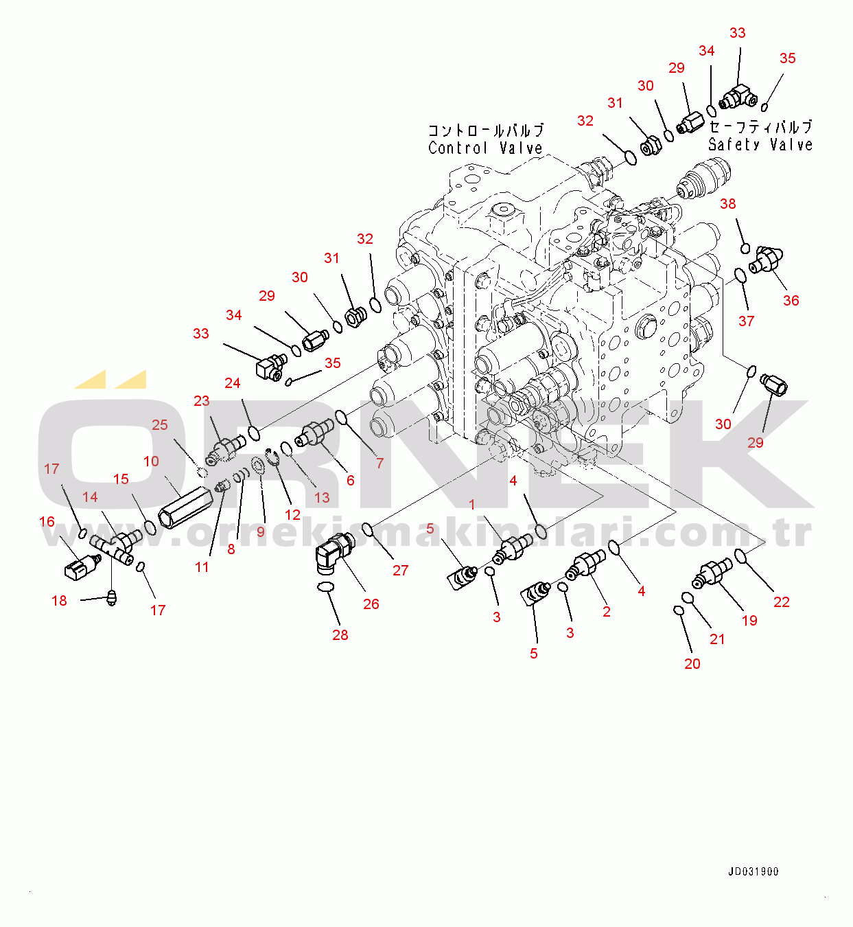 Komatsu PC600-8E0 S/N 65001-UP Control Valve, Connecting Parts (1/2) (#65001-)