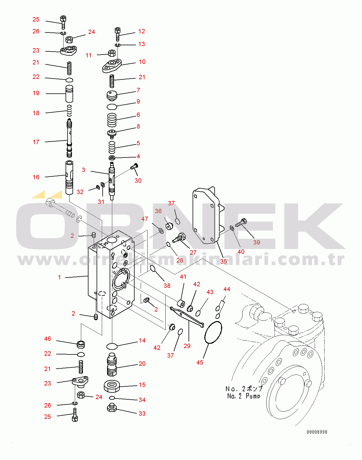 Komatsu PC600-8E0 S/N 65001-UP Piston Pump, Inner Parts, No.2 Pump (8/9) (#65001-)
