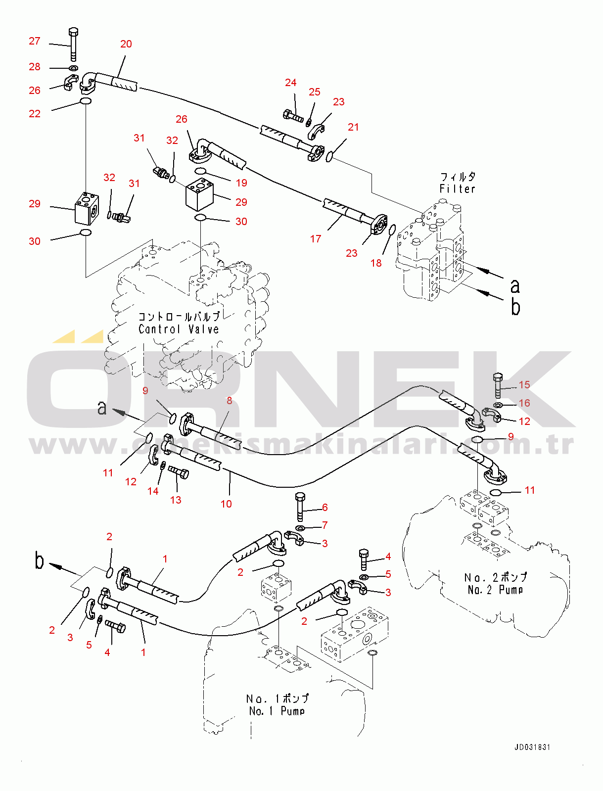 Komatsu PC600-8E0 S/N 65001-UP Delivery Piping, Hose and Block (#65001-)