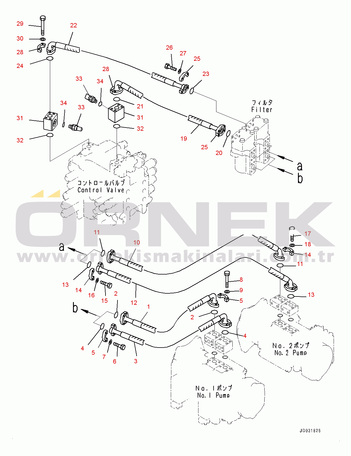 Komatsu PC600-8E0 S/N 65001-UP Delivery Piping, Hose and Block (#65001-)