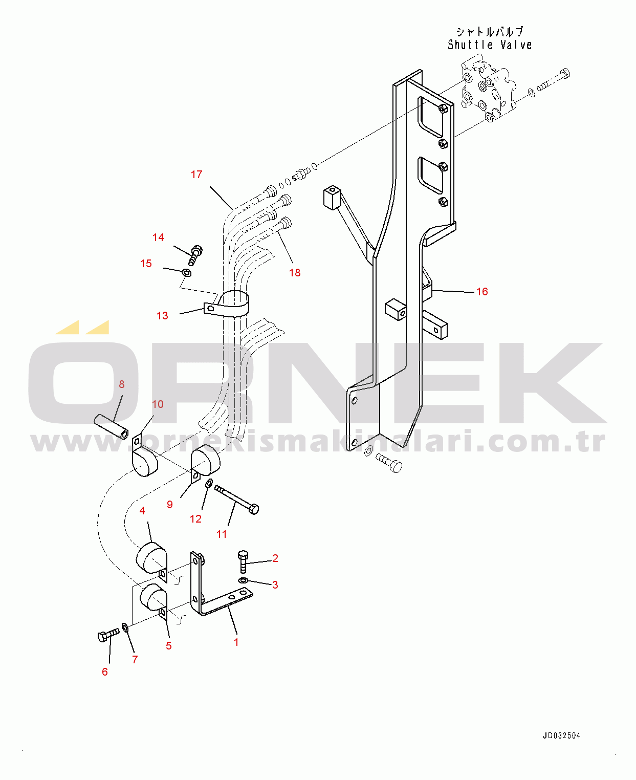 Komatsu PC600-8E0 S/N 65001-UP Shuttle Valve Piping, Bracket (#65001-)