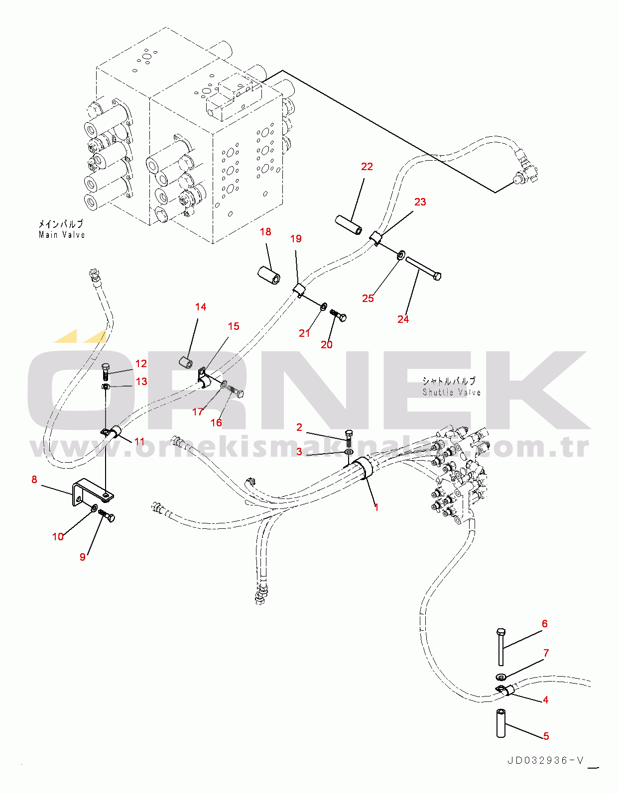 Komatsu PC600-8E0 S/N 65001-UP Proportional Pressure Control (PPC) Main Piping, Clamp (#65001-65012)