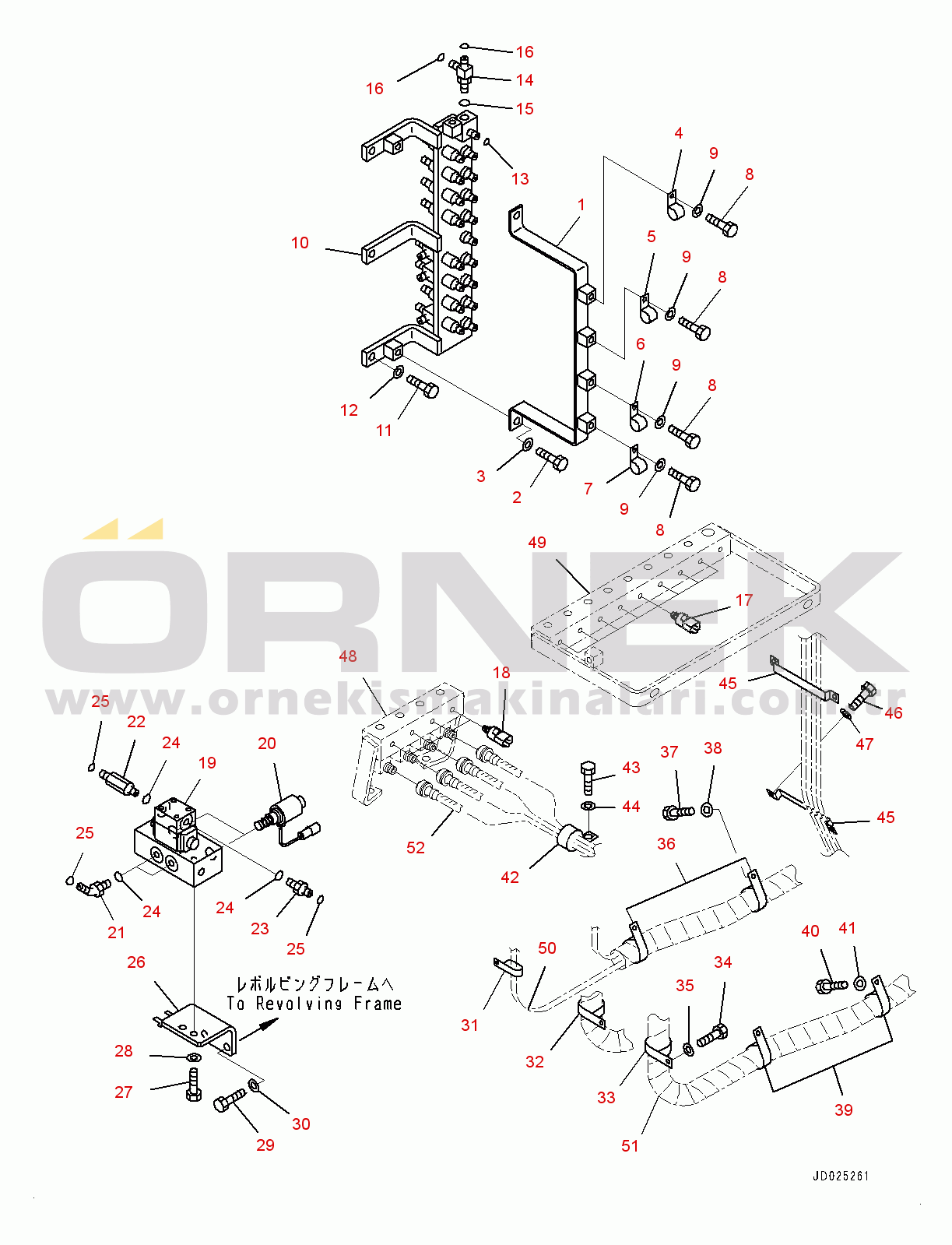 Komatsu PC1250-8R S/N 35201-UP (Aşırı Sıcak Bölge Düzenlemesi) Proportional Pressure Control (PPC) Piping Joint, Joint, Valve and Clamp (#35201-)