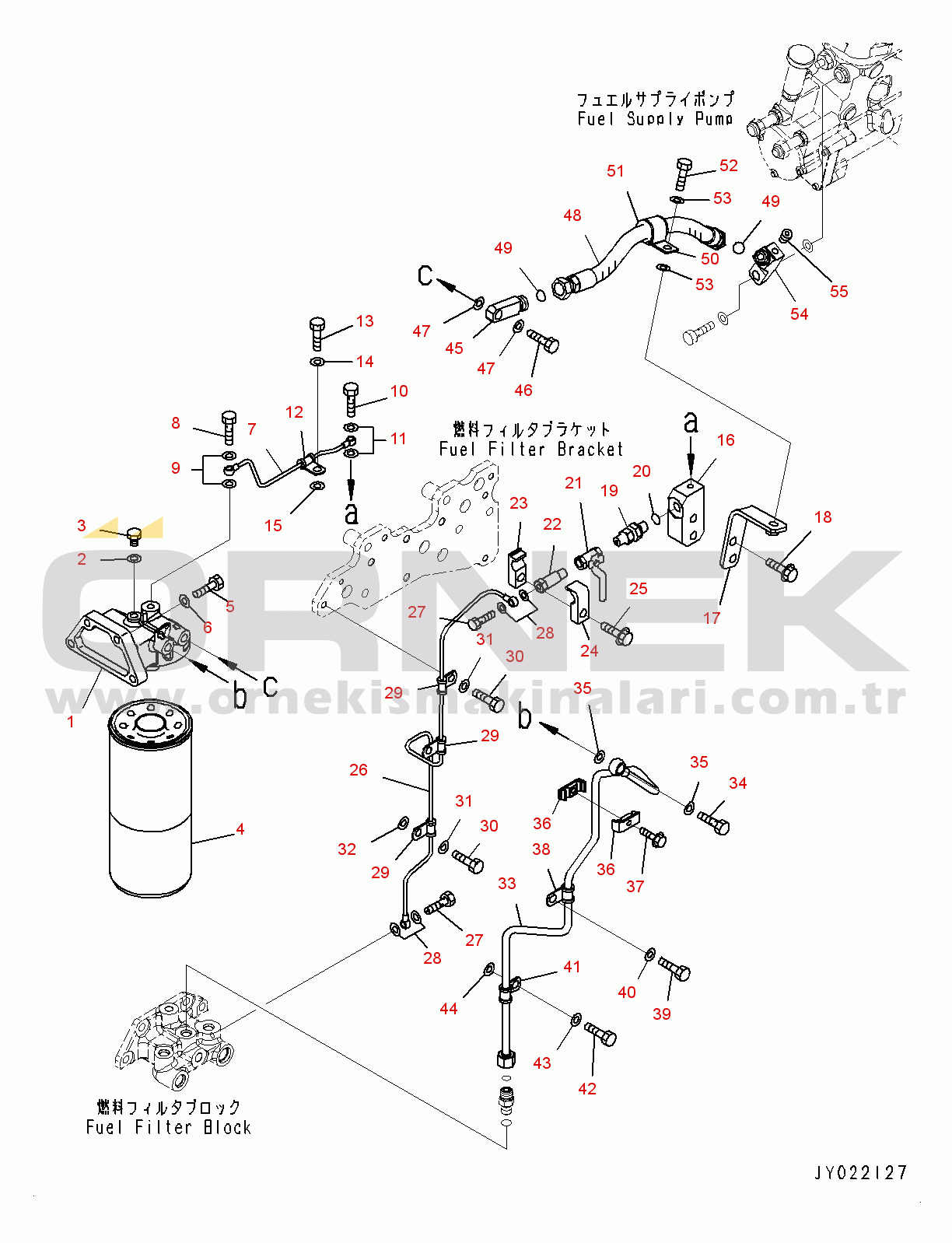 Komatsu SAA6D170E-5A S/N 511694-UP (For WA600-6/WD600-6) Fuel Filter and Piping (#511702-)