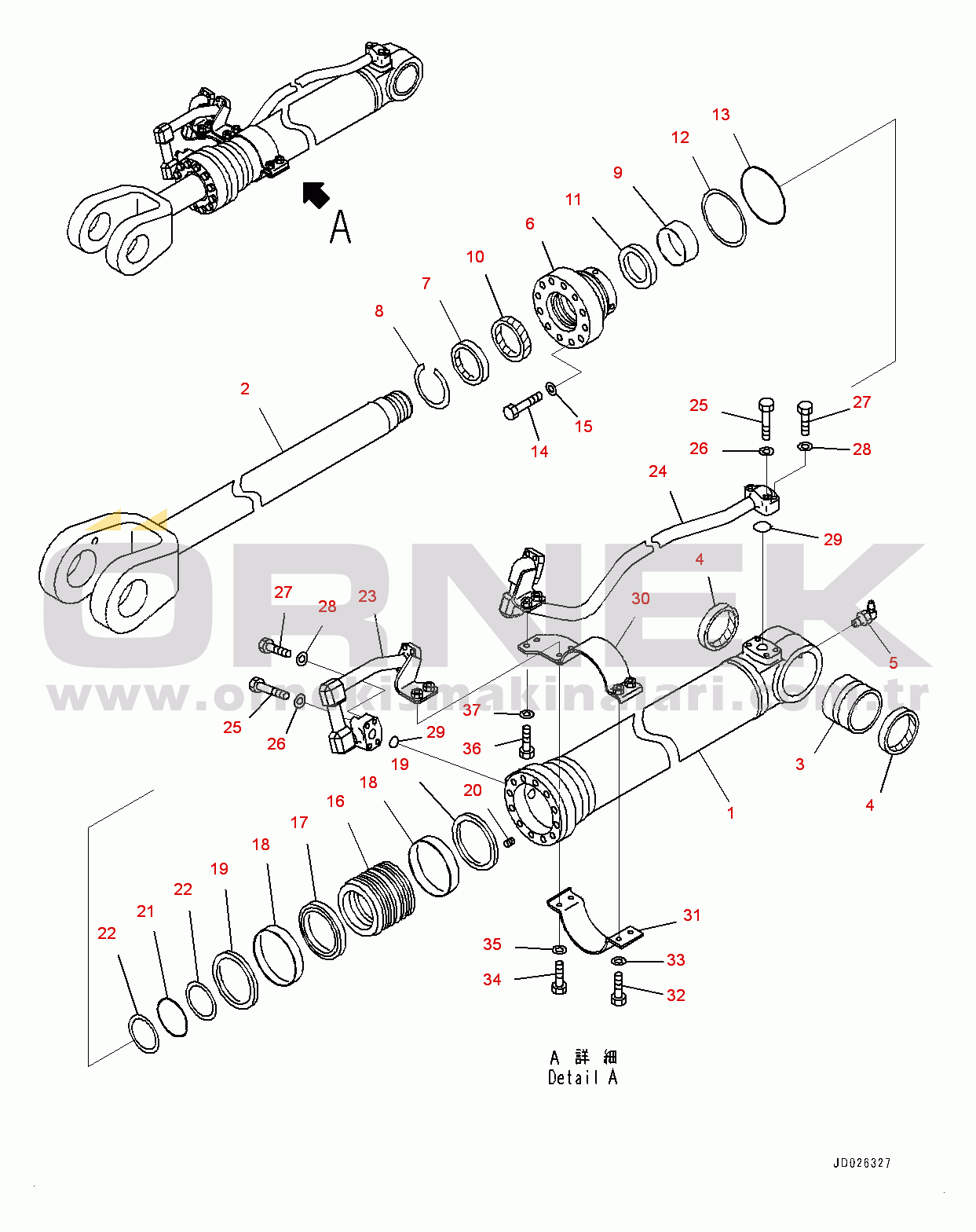 Komatsu WA600-6R S/N 65021-UP Steering Cylinder, Inner Parts, R.H. (#65021-)