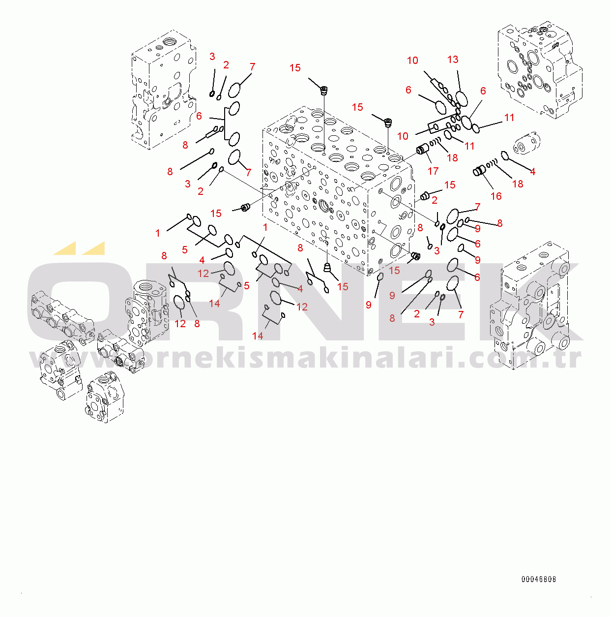Komatsu HB205-1 S/N 1001-UP Control Valve, 5-spool (5/17) (#1001-)