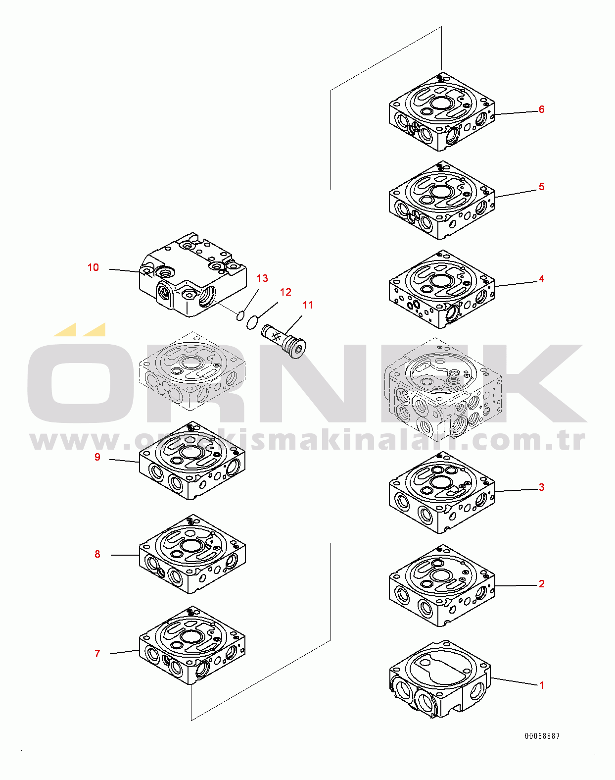 Komatsu PC35MR-3 S/N 16595-UP (EU Stan.) Control Valve, Inner Parts, Control Valve (1/13) (#16595-18000)