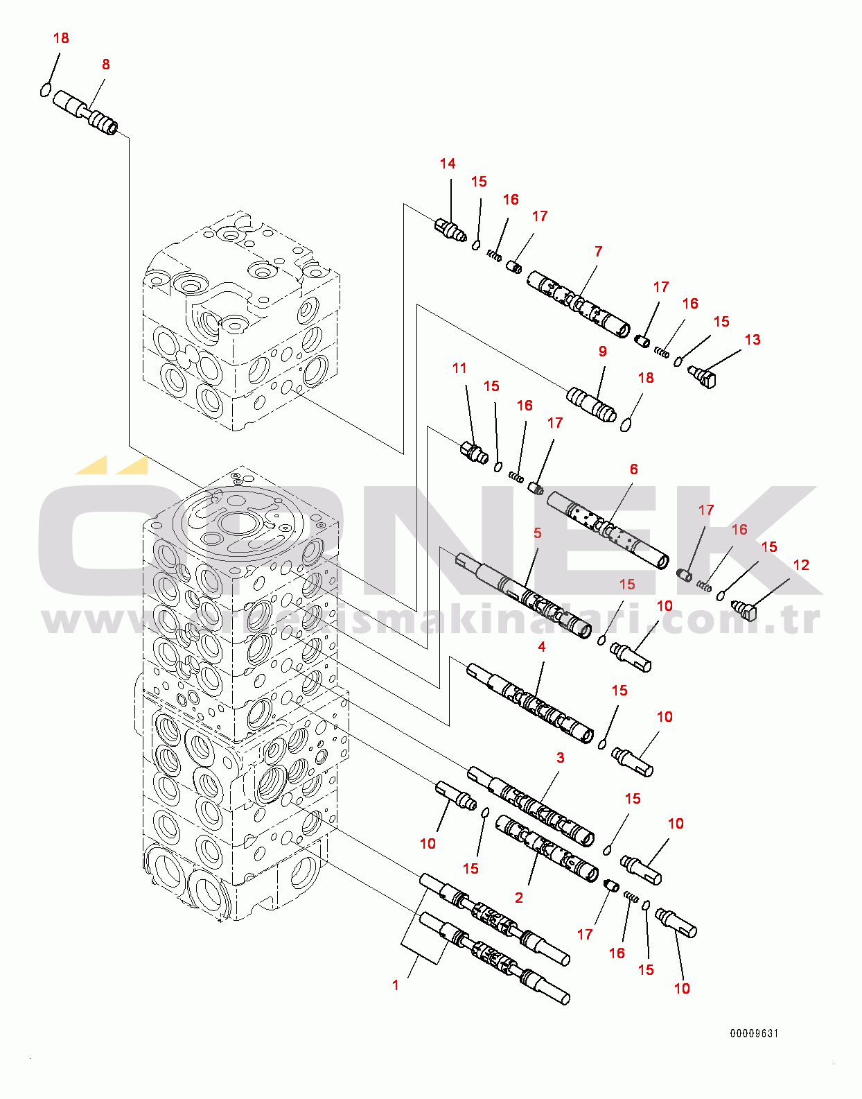 Komatsu PC35MR-3 S/N 16595-UP (EU Stan.) Control Valve, Inner Parts, Control Valve (3/13) (#16595-18000)