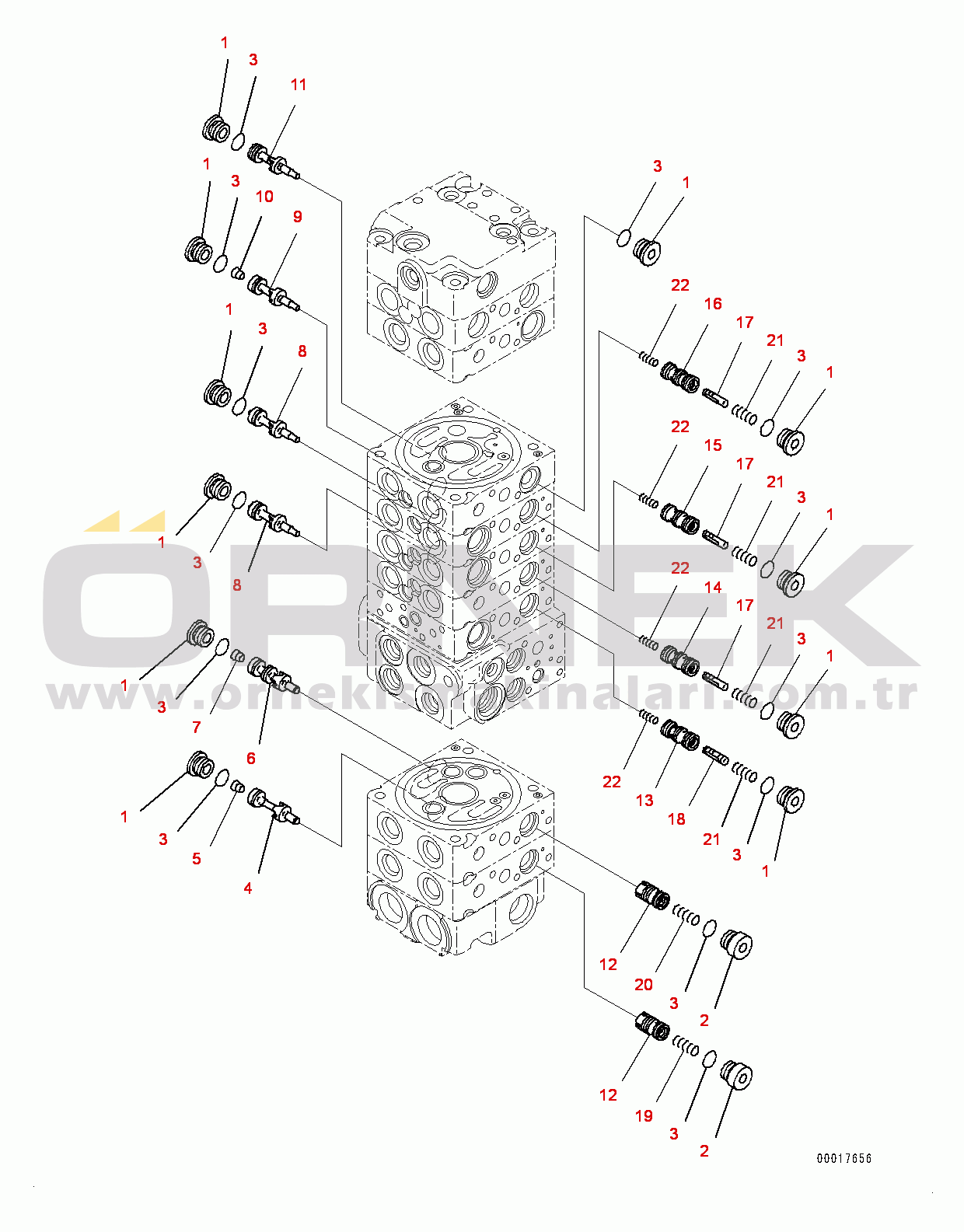 Komatsu PC35MR-3 S/N 16595-UP (EU Stan.) Control Valve, Inner Parts, Control Valve (7/13) (#16595-18000)