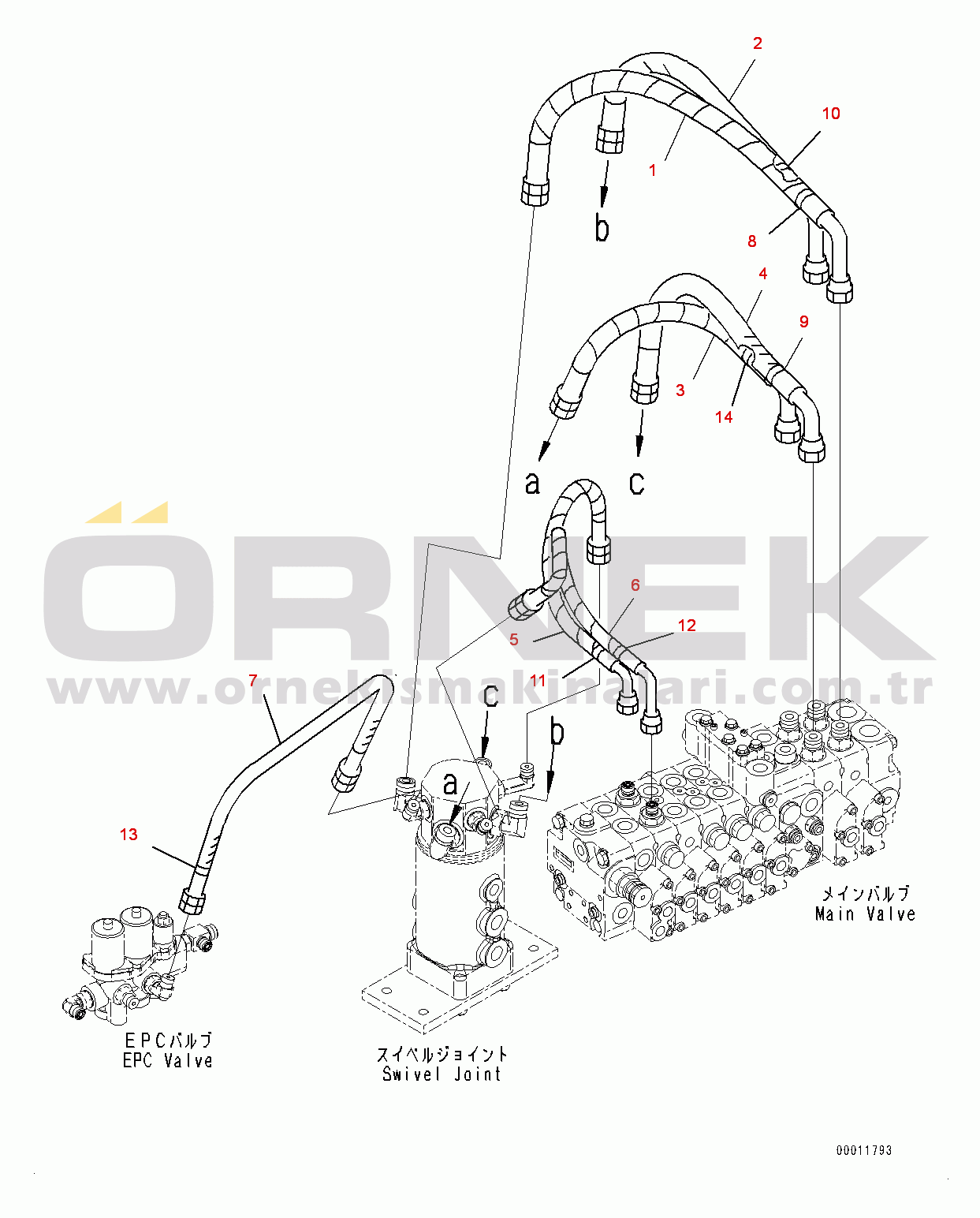 Komatsu PC35MR-3 S/N 16595-UP (EU Stan.) Actuator Piping, Piping (1/4) (#16595-)
