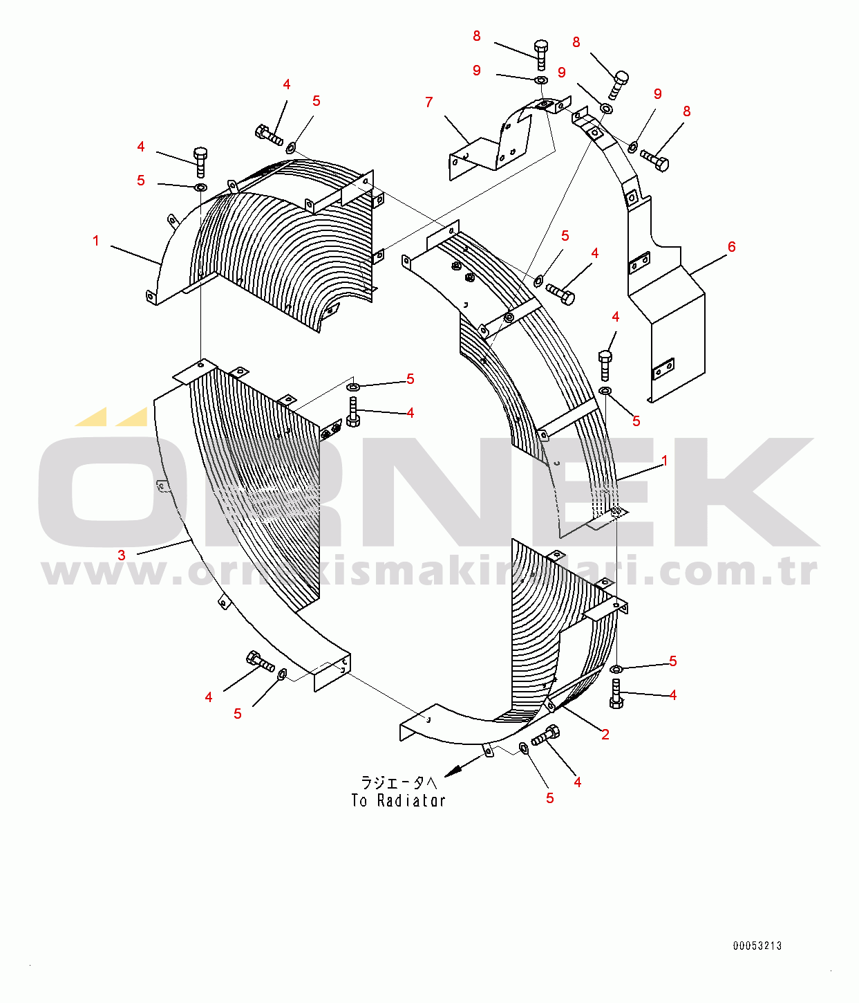 Komatsu HD405-7 S/N 7594-UP Radiator, Fan Net (#7754-)
