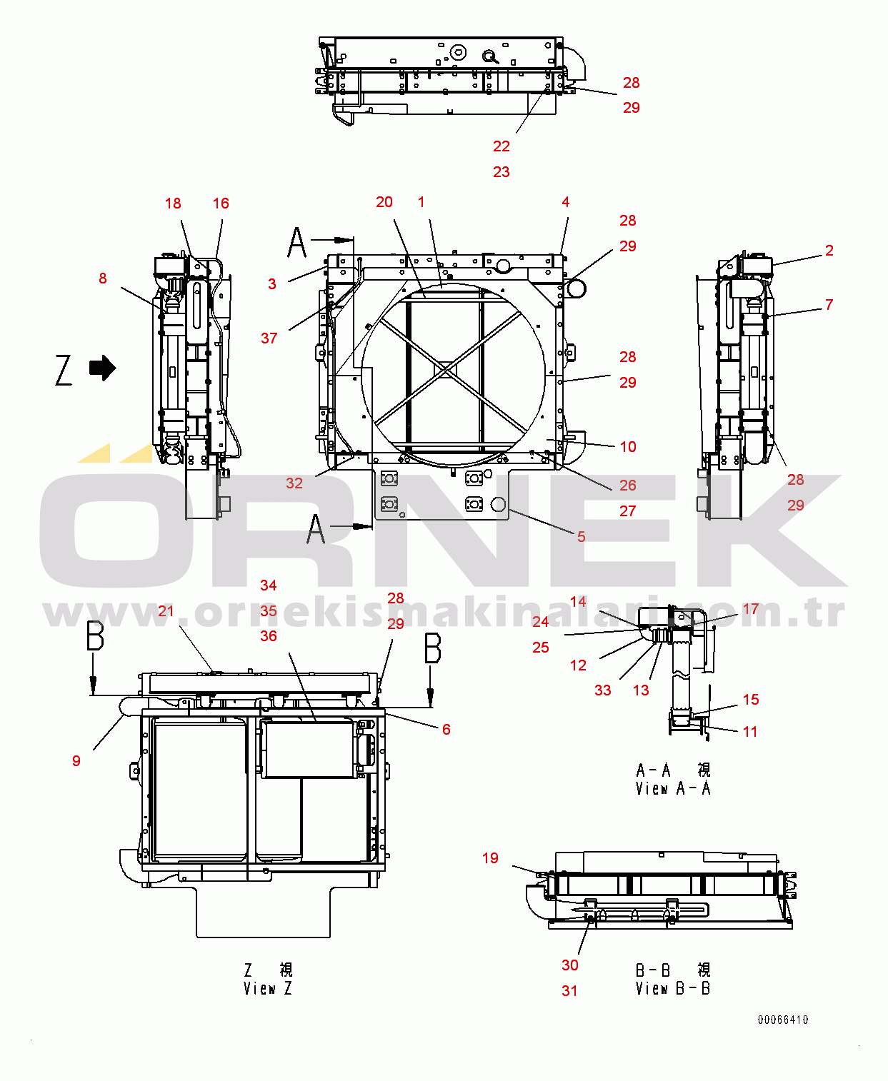 Komatsu HD405-7 S/N 7594-UP Radiator, Inner Parts (#7590-7631)