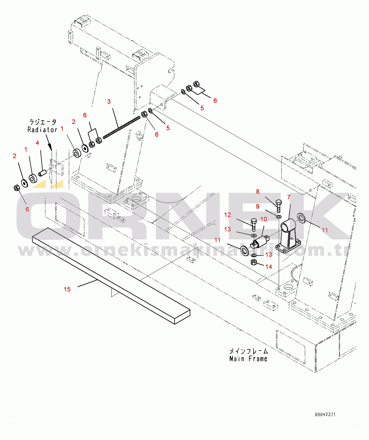 Komatsu HD405-7 S/N 7594-UP Radiator, Mounting Parts (#7590-7753)