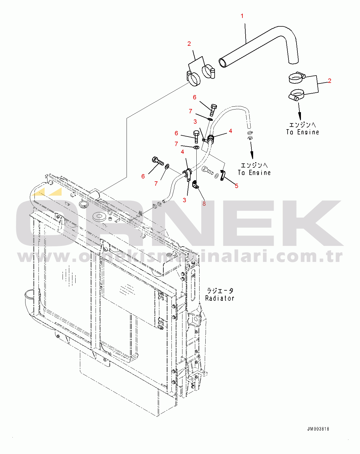 Komatsu HD405-7 S/N 7594-UP Coolant Piping, Upper (#7754-)