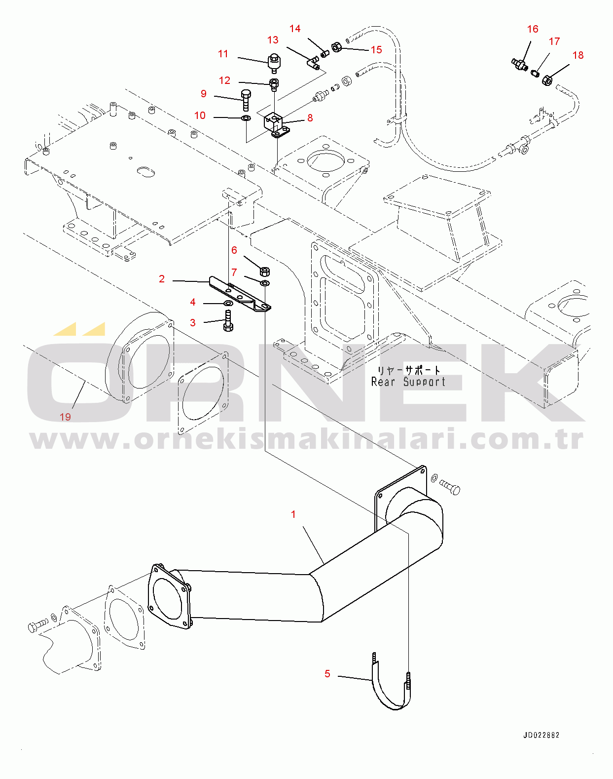 Komatsu HD405-7 S/N 7594-UP Rear Support, Exhaust Piping (#7590-)