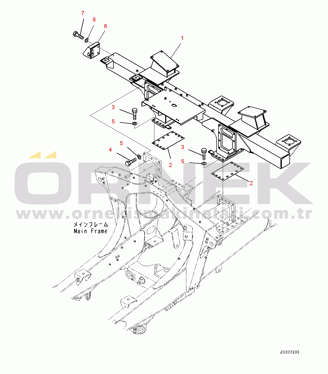 Komatsu HD405-7 S/N 7594-UP Rear Support, Support (#7590-)