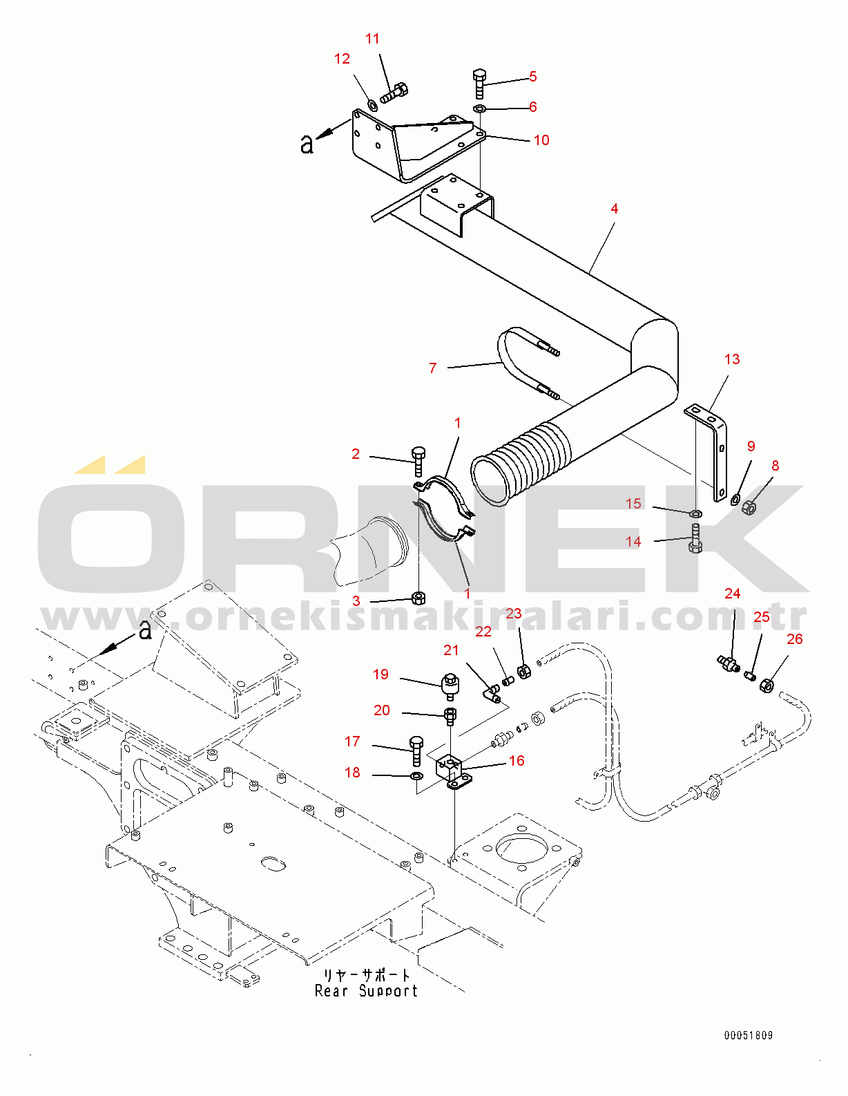Komatsu HD405-7 S/N 7594-UP Rear Support, Exhaust Piping (#7590-)