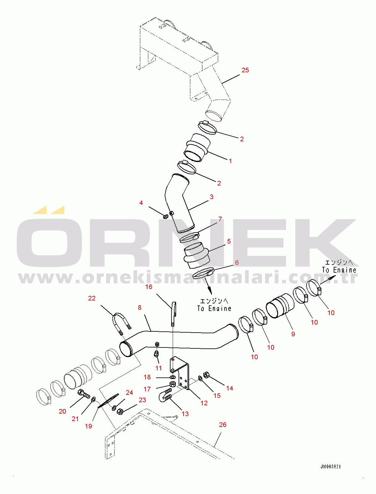 Komatsu HD405-7 S/N 7594-UP Air Intake Piping, (1/2) (#7754-)