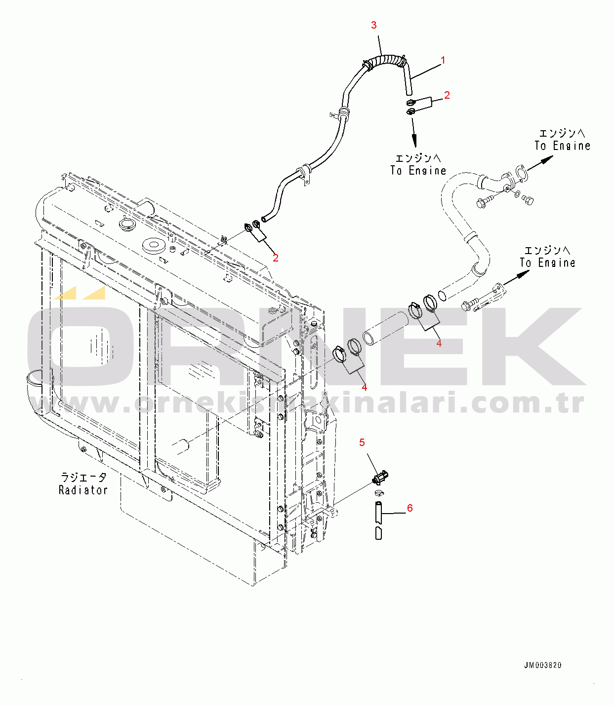 Komatsu HD405-7R S/N 11034-UP Radiator, Piping (1/2) (#11067-)