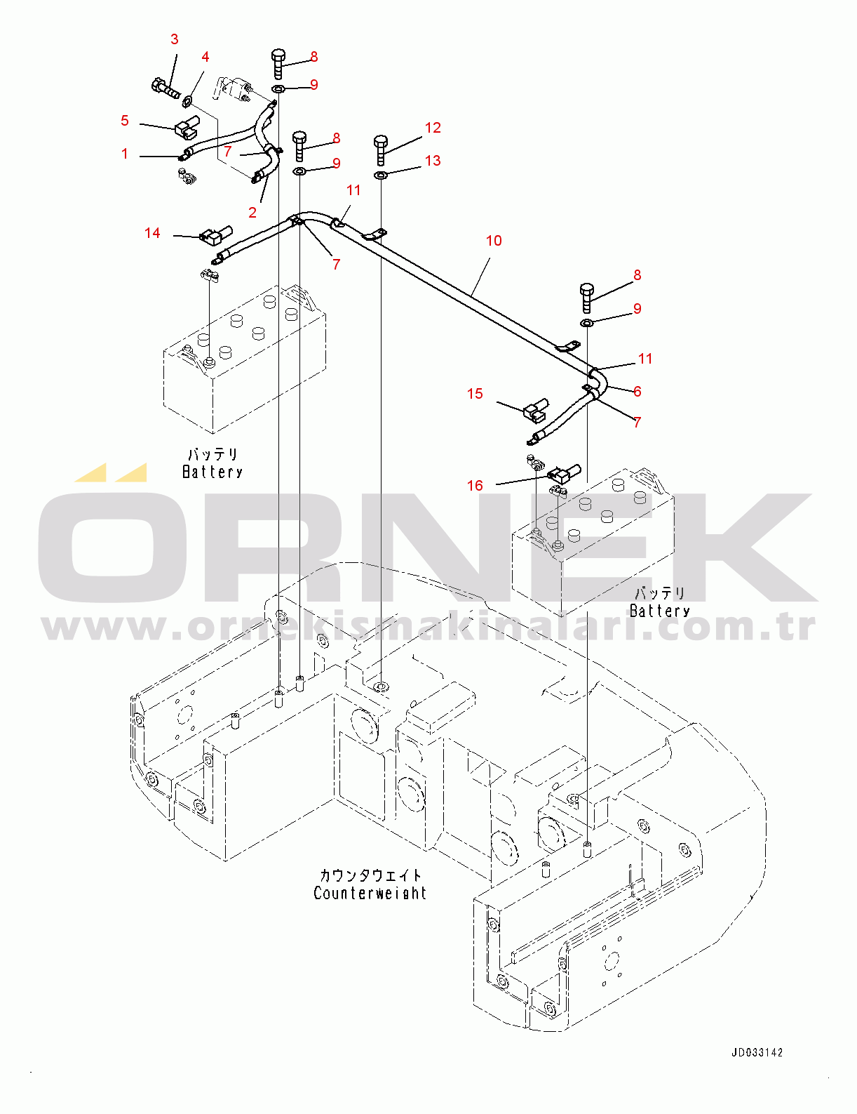 Komatsu WA480-6 S/N 90216-UP Battery Box, Battery Box Wiring Harness (#90216-)