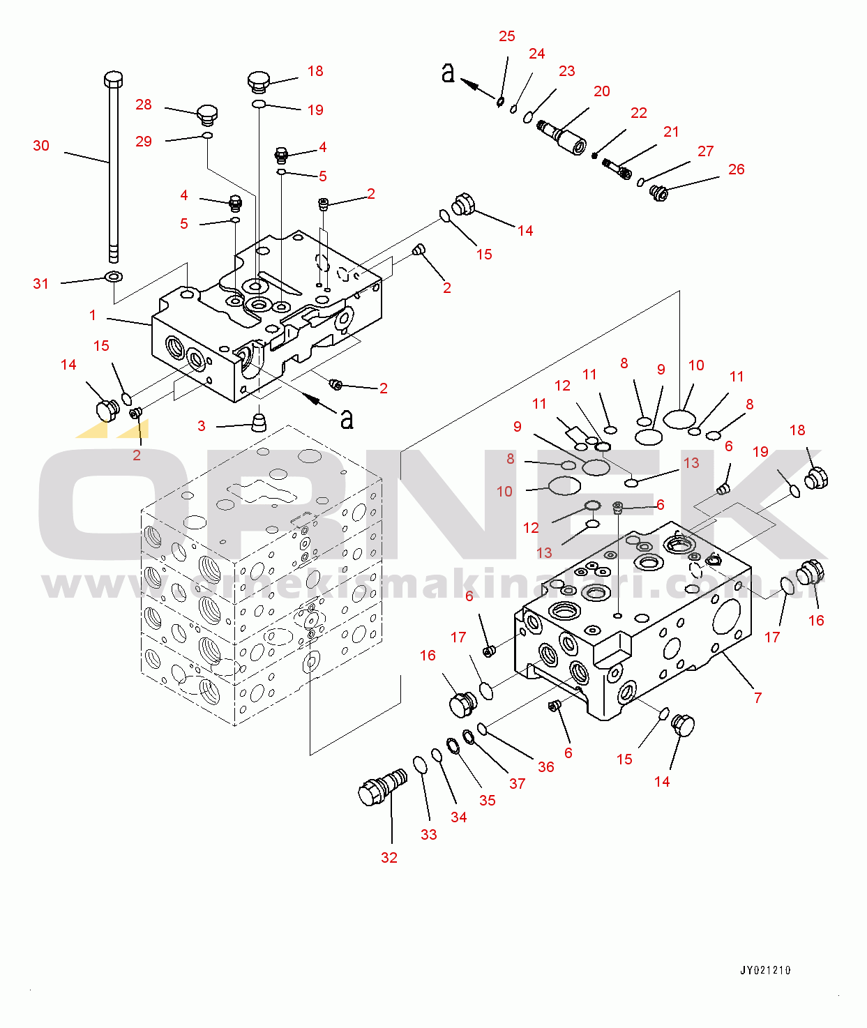 Komatsu WA480-6 S/N 90216-UP (For EU) Hydraulic Oil Control Valve, 4-valve (1/10) (#90216-90837)