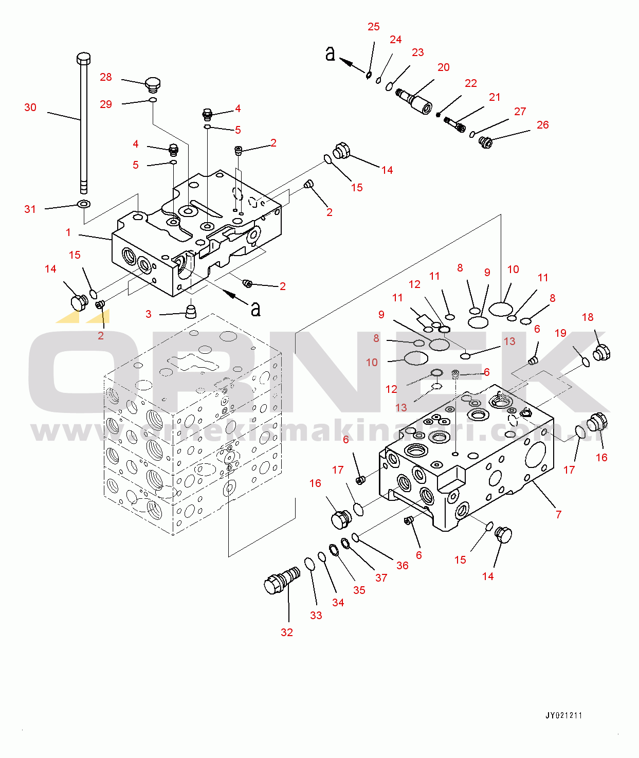 Komatsu WA480-6 S/N 90216-UP (For EU) Hydraulic Oil Control Valve, 4-valve (1/10) (#90838-)
