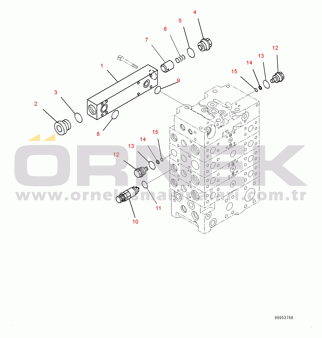 Komatsu WA480-6 S/N 90216-UP (For EU) Hydraulic Oil Control Valve, 4-valve (3/10) (#90216-)