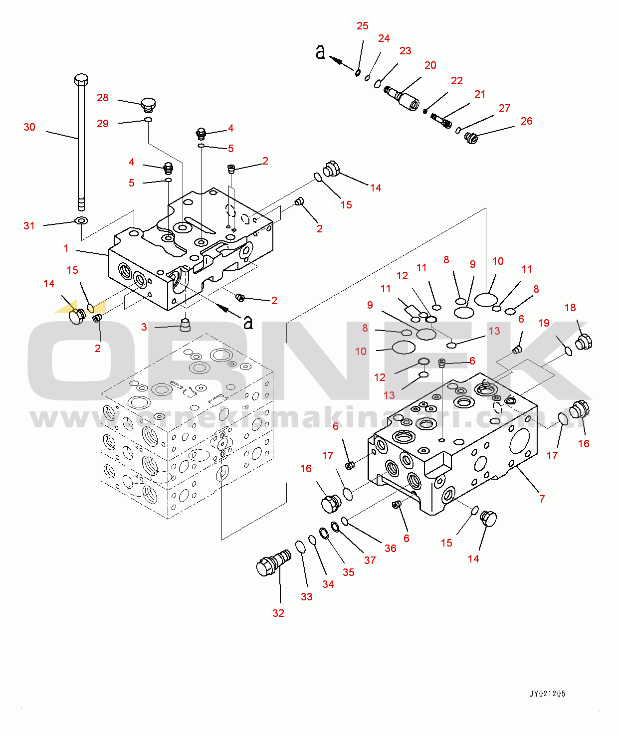 Komatsu WA480-6 S/N 90216-UP (For EU) Hydraulic Oil Control Valve, 3-valve (1/8) (#90838-)