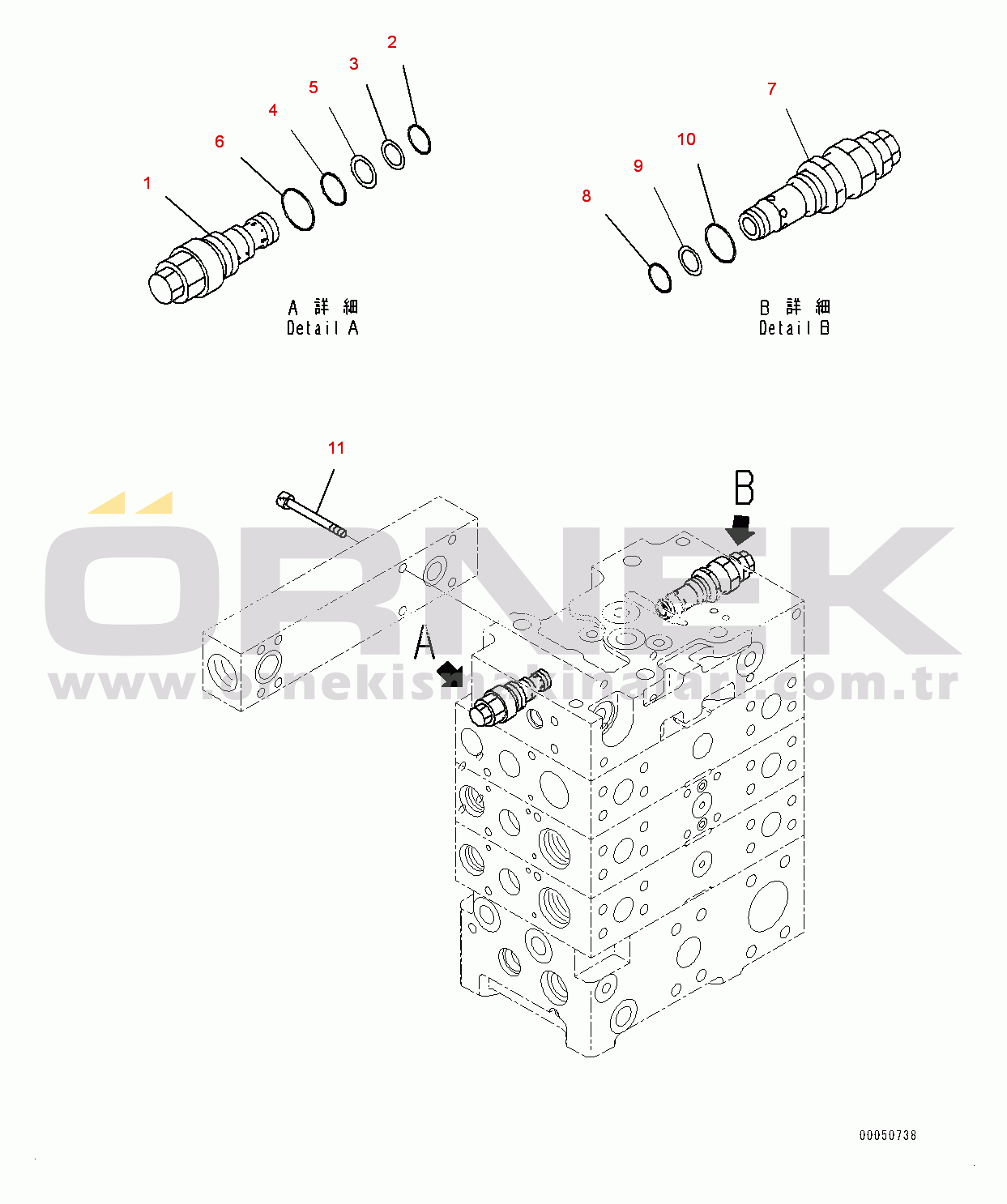 Komatsu WA480-6 S/N 90216-UP (For EU) Hydraulic Oil Control Valve, 3-valve (2/8) (#90216-)