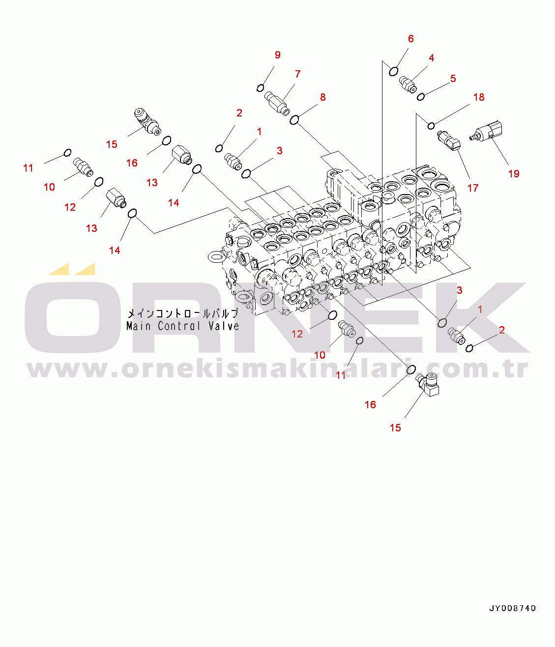 Komatsu PC55MR-3 S/N 15001-UP Control Valve With Service Valve, Connecting Parts (3/3) (#15001-15400)