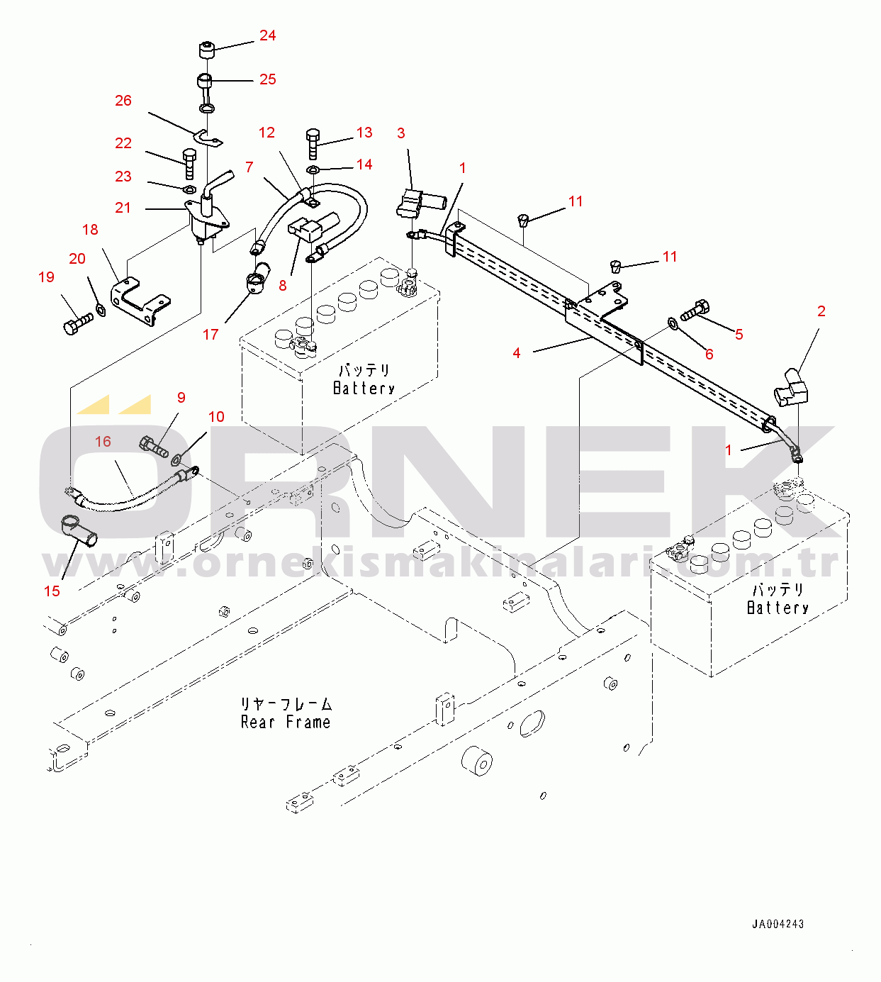 Komatsu WA150-6 S/N 80001-UP Rear Wiring Harness, Battery Cable for Disconnect Switch (#80001-)