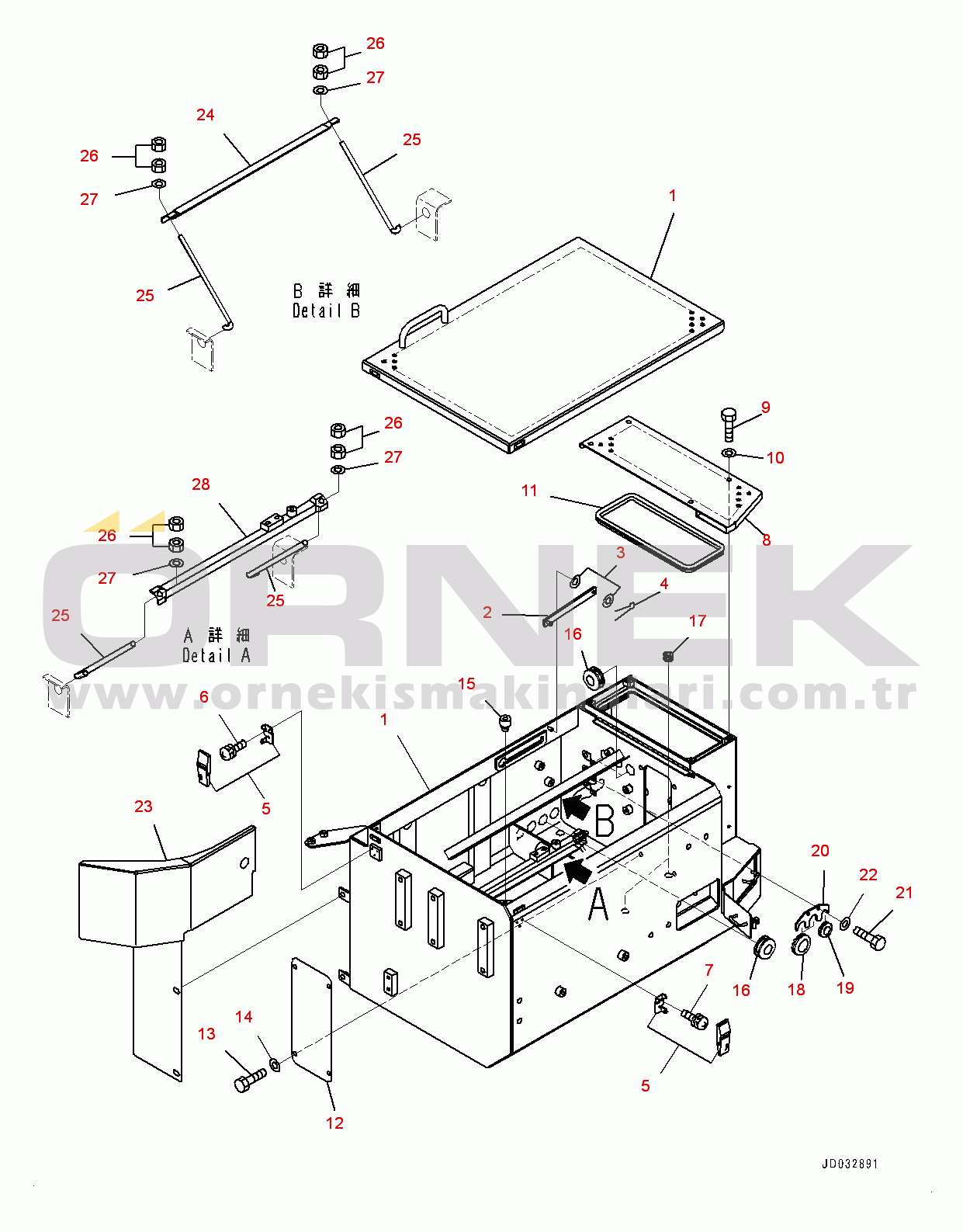 Komatsu WA900-3E0 S/N 60078-UP Left Battery Box, Battery Box (#60078-)