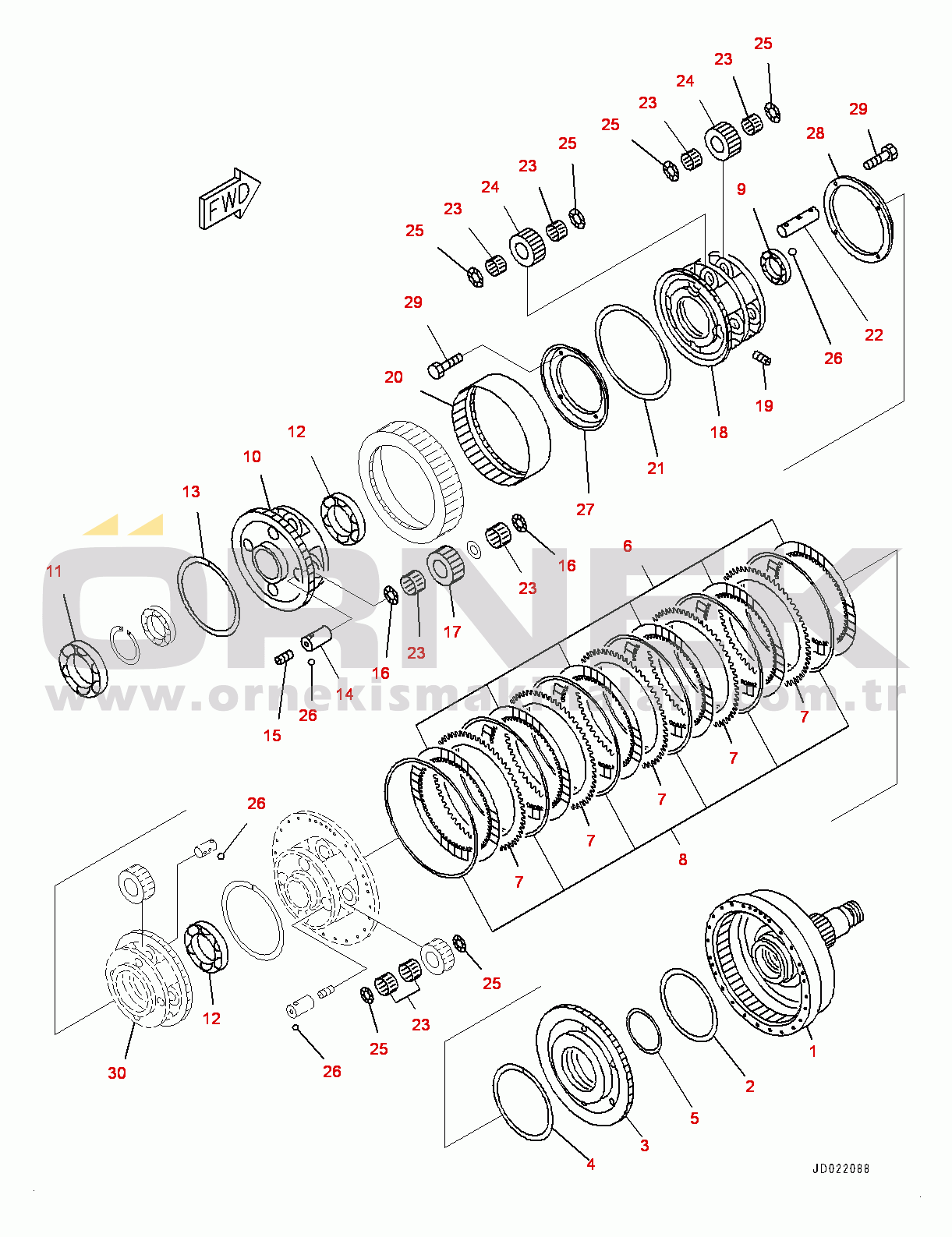 Komatsu WA900-3E0 S/N 60078-UP Torque Converter and Transmission, Shaft, Gear and Carrier (1/2) (#60078-)
