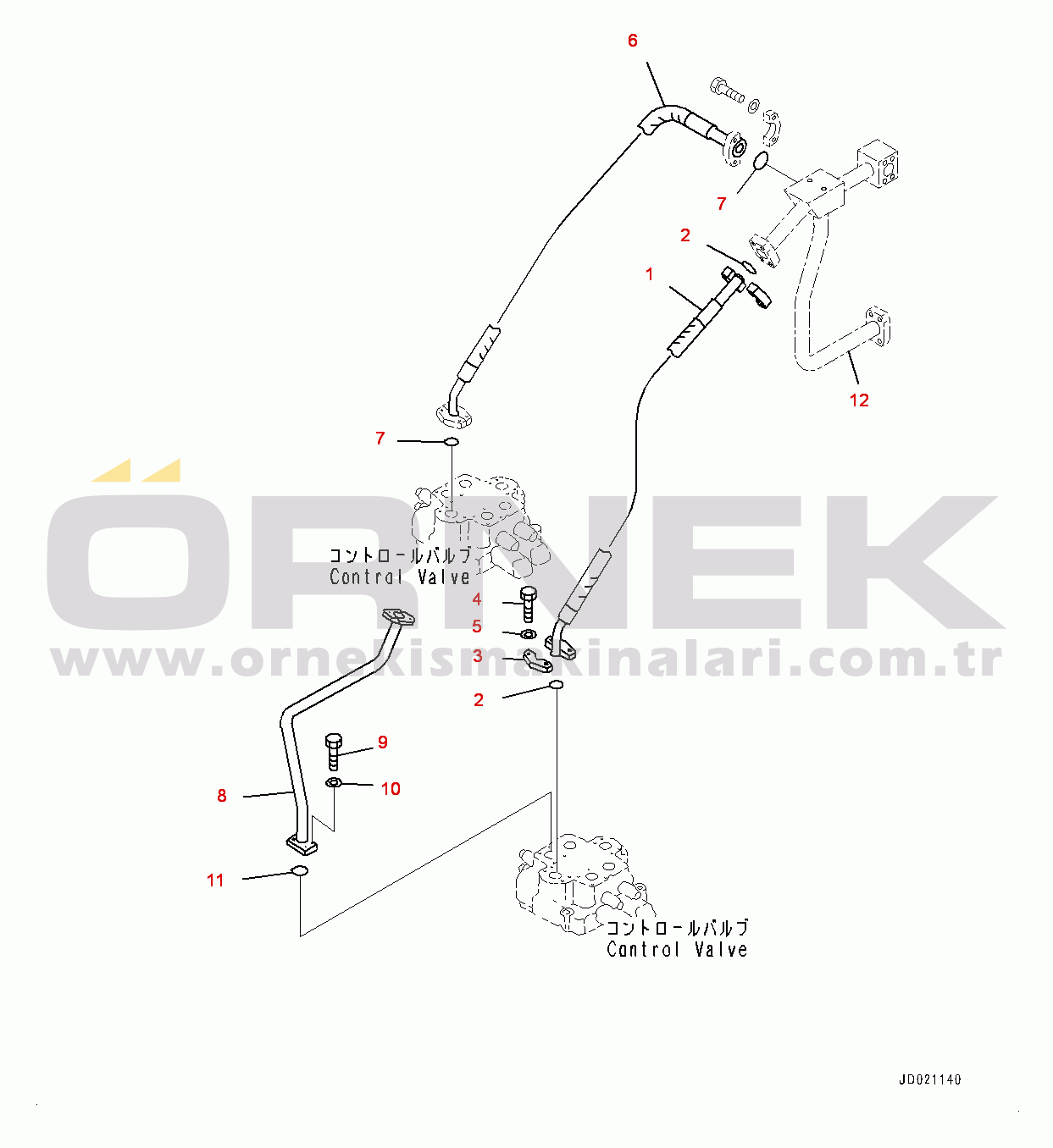 Komatsu WA900-3E0 S/N 60078-UP Loader Control Valve, Dump Cylinder Piping (1/2) (#60078-)