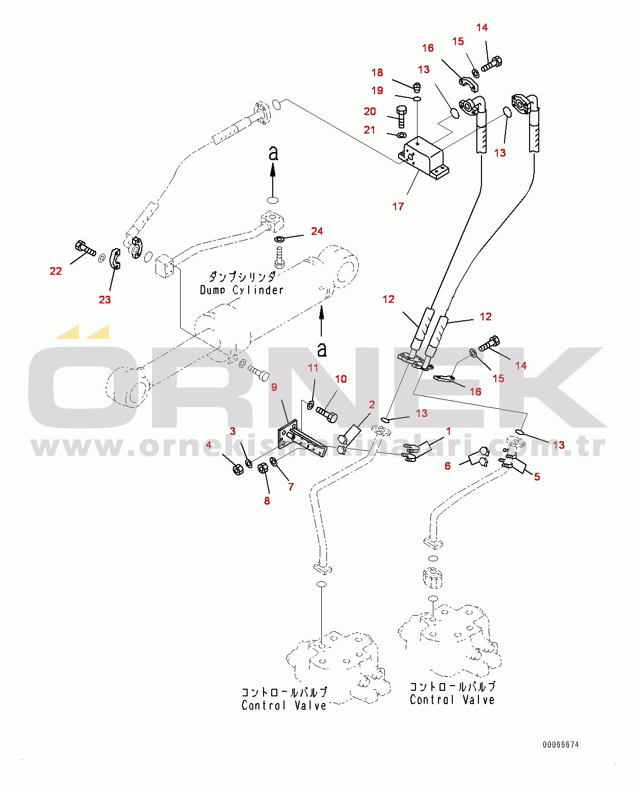 Komatsu WA900-3E0 S/N 60078-UP Hydraulic Piping, Dump Cylinder Bottom Piping (#60078-)