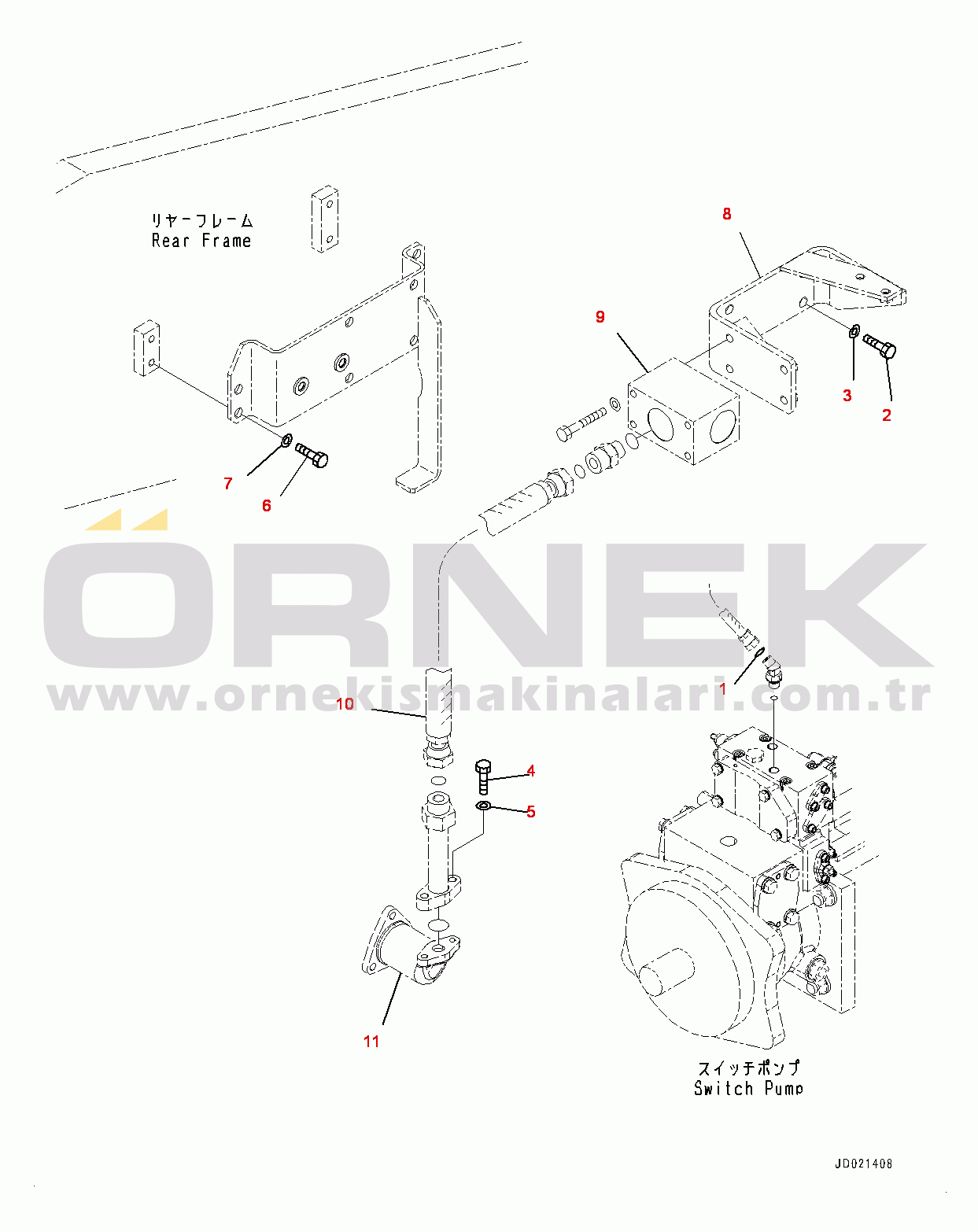 Komatsu WA900-3E0 S/N 60078-UP Hydraulic Piping, PPC Valve Piping, Rear (6/6) (#60078-)