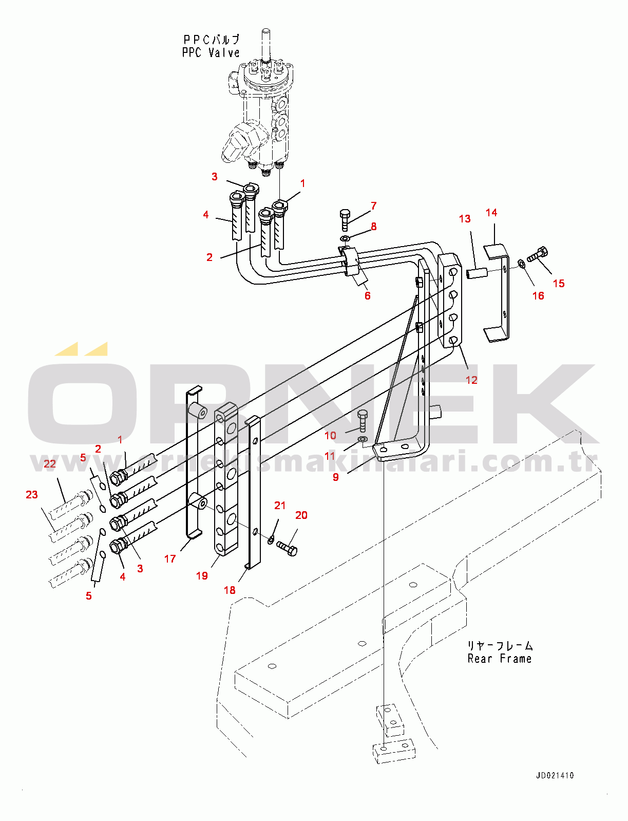 Komatsu WA900-3E0 S/N 60078-UP Hydraulic Piping, PPC Valve Piping, Front (2/4) (#60078-)