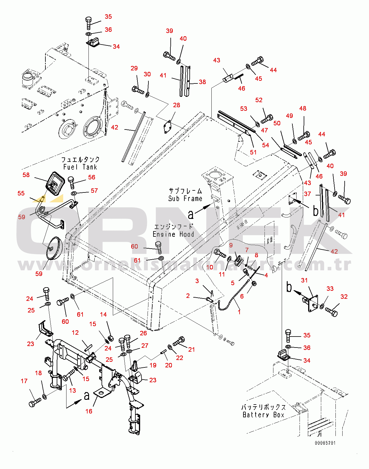 Komatsu HM350-2 S/N 2219-UP Engine Hood Related Parts, Related Parts (#2219-2229)