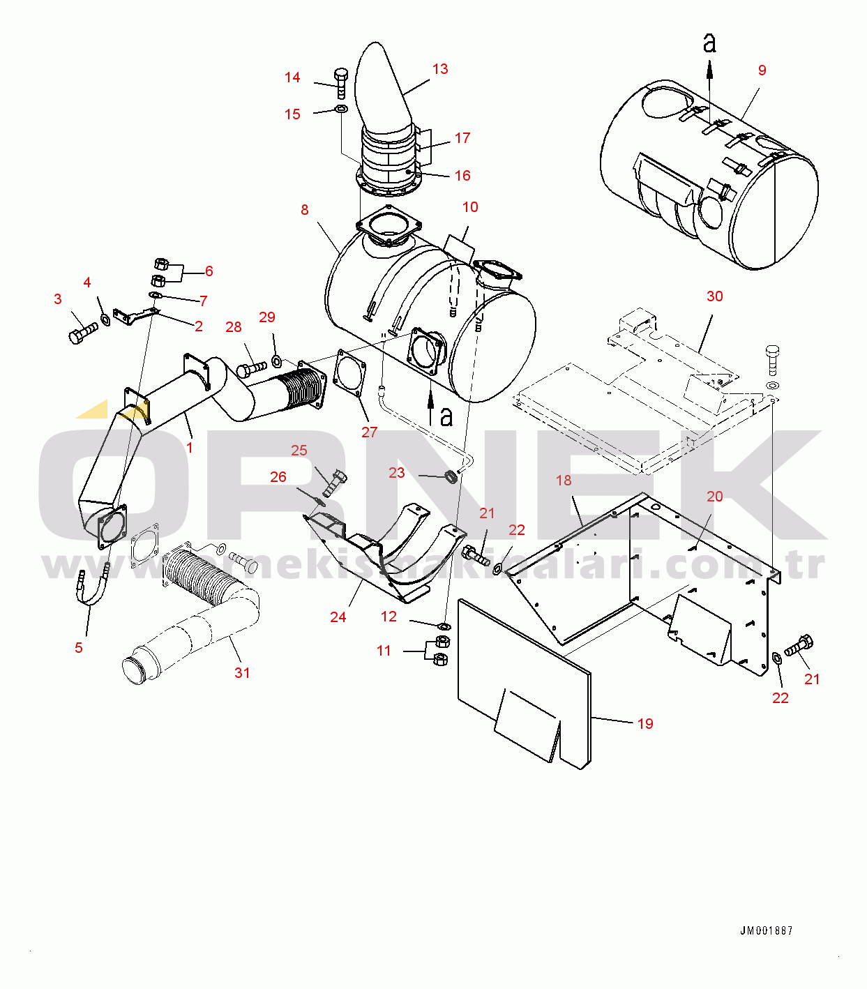 Komatsu HM350-2 S/N 2219-UP Right Fender Sub Unit, Exhaust Muffler Related Parts (1/2) (#2226-)