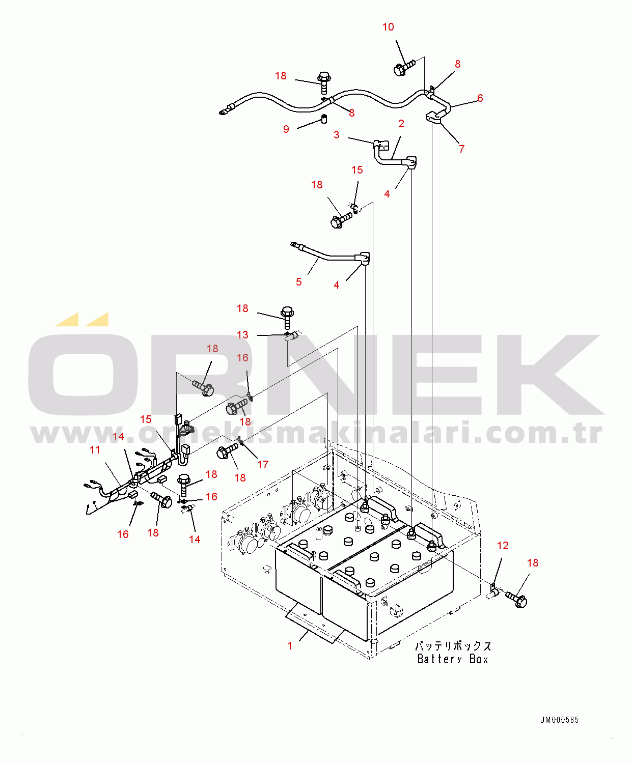 Komatsu HD465-7E0 S/N 10732-UP Battery Box, Battery and Wiring Harness (#10732-)