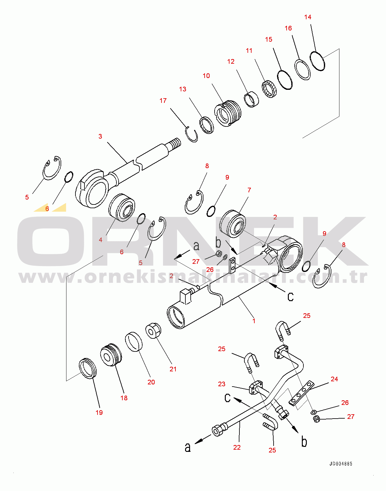 Komatsu HD465-7E0 S/N 10732-UP Steering and Hoist Hydraulic Piping, Steering Cylinder, L.H. (#10732-)