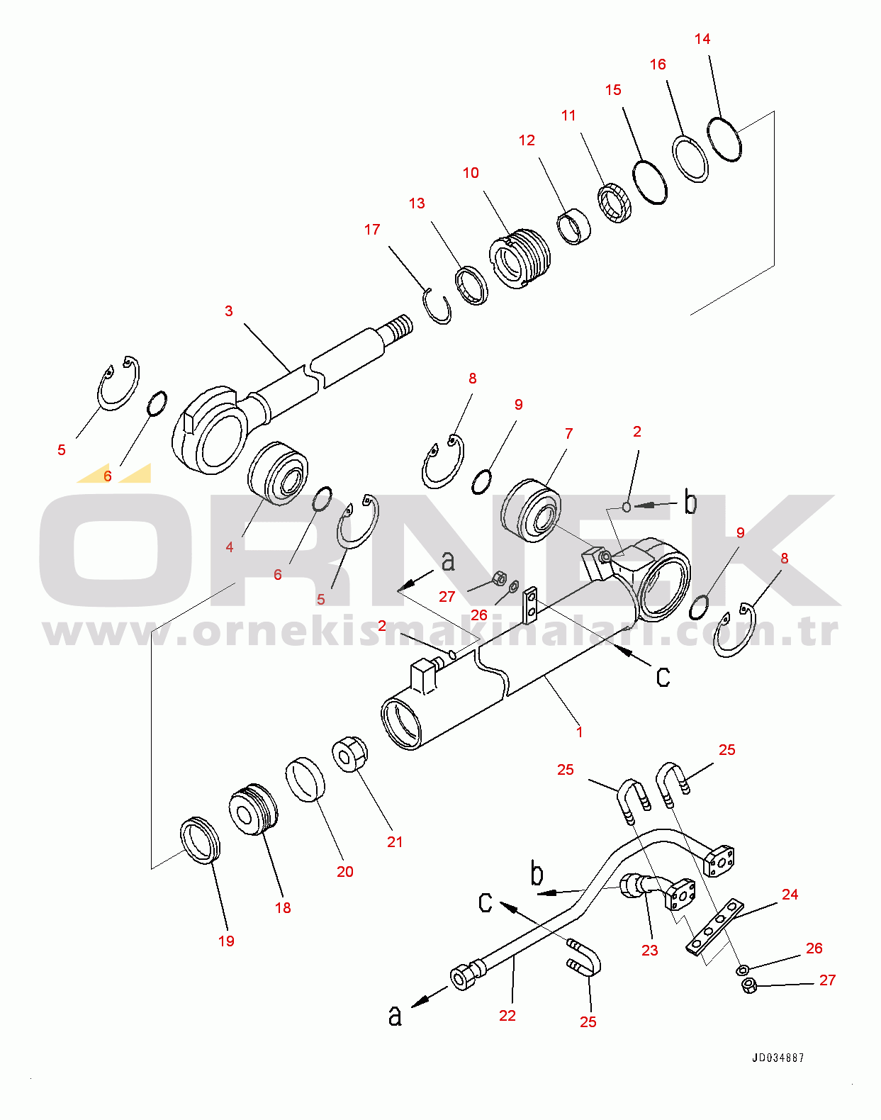 Komatsu HD465-7E0 S/N 10732-UP Steering and Hoist Hydraulic Piping, Steering Cylinder, R.H. (#10732-)