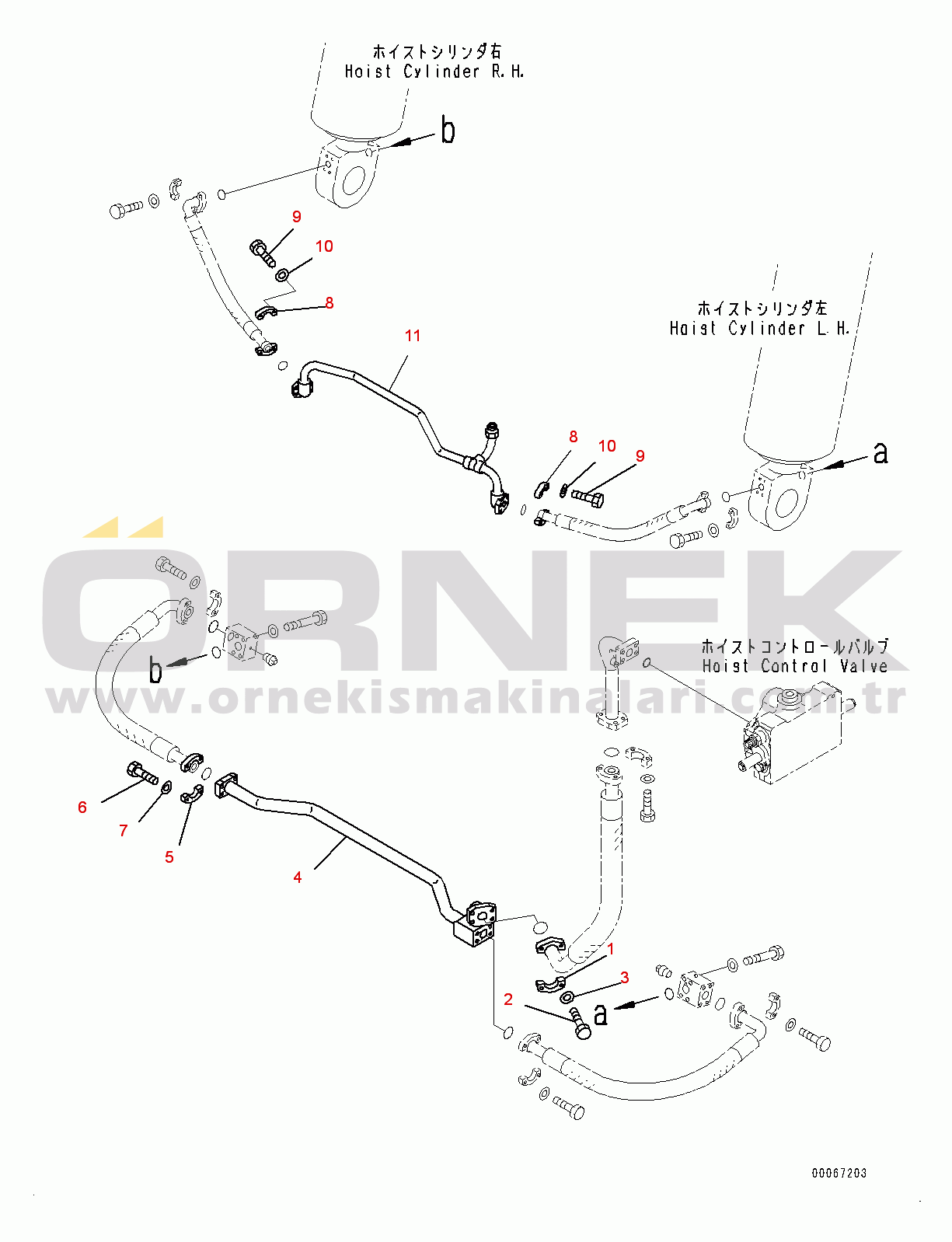 Komatsu HD465-7E0 S/N 10732-UP Steering and Hoist Hydraulic Piping, Hoist Cylinder Piping (1/3) (#10732-)